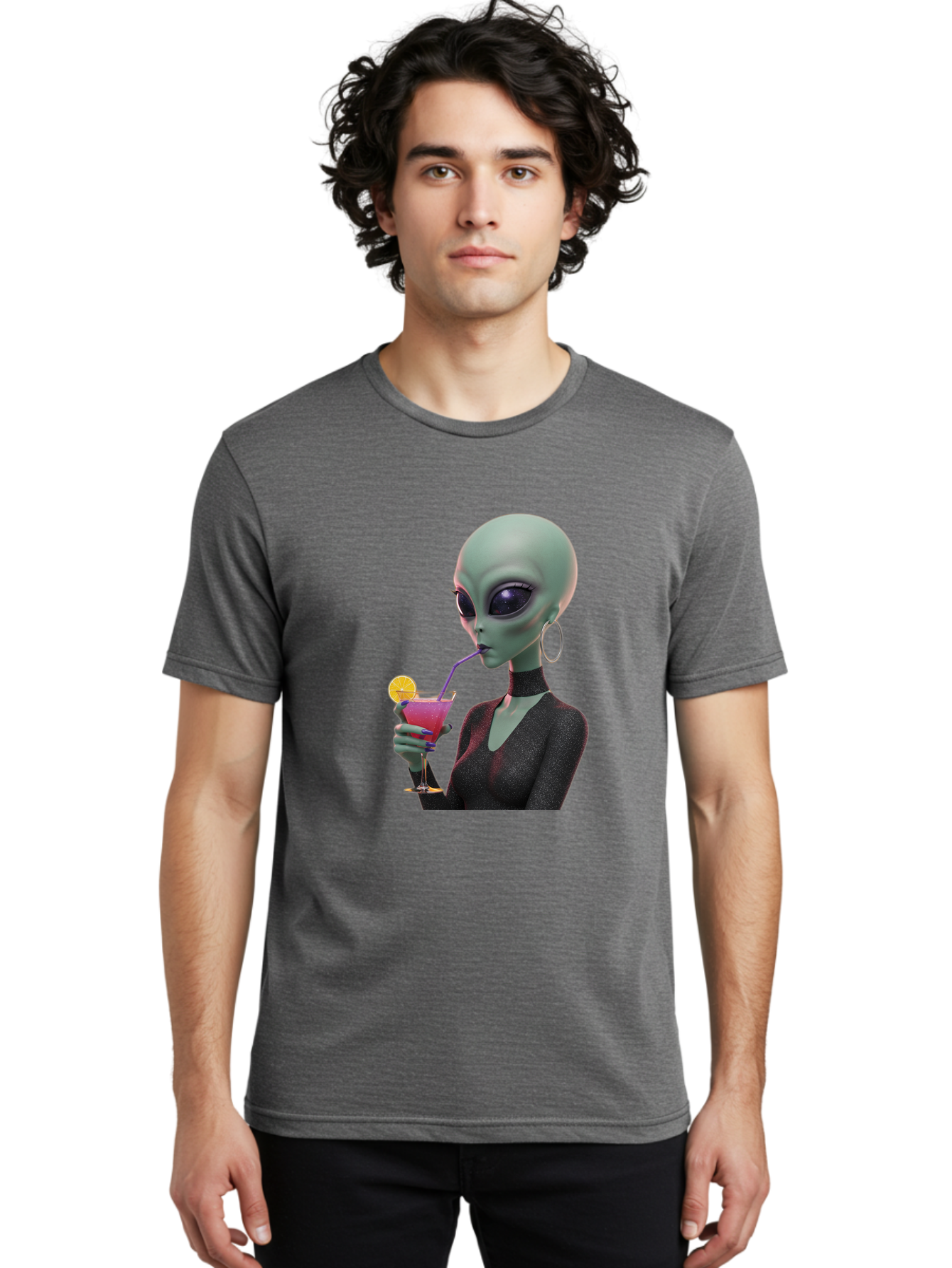Alien-Drinking-Cocktail Men'S Graphic Tee, 100% Cotton, Comfortable Casual Summer Wear, Machine Washable, Vintage Camera, Old Camera, Antique Camera, Black Camera, Classic Photography, Photography Equipment, Nostalgic Device, Film Camera, Bal685 28