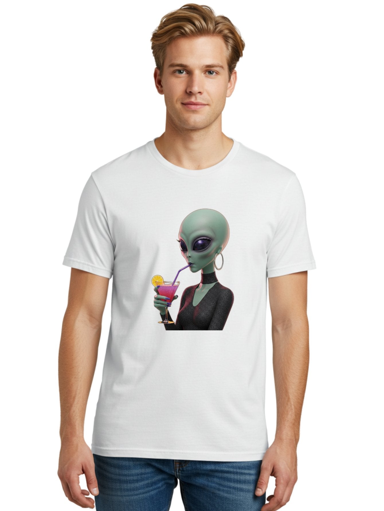 Alien-Drinking-Cocktail Men'S Graphic Tee, 100% Cotton, Comfortable Casual Summer Wear, Machine Washable, Vintage Camera, Old Camera, Antique Camera, Black Camera, Classic Photography, Photography Equipment, Nostalgic Device, Film Camera, Bal685 21
