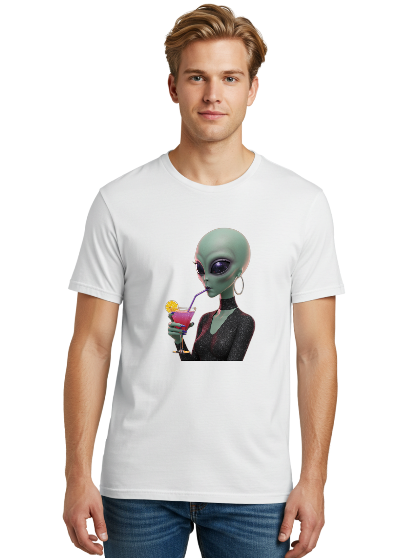 Alien-Drinking-Cocktail Men'S Graphic Tee, 100% Cotton, Comfortable Casual Summer Wear, Machine Washable, Vintage Camera, Old Camera, Antique Camera, Black Camera, Classic Photography, Photography Equipment, Nostalgic Device, Film Camera, Bal685 25
