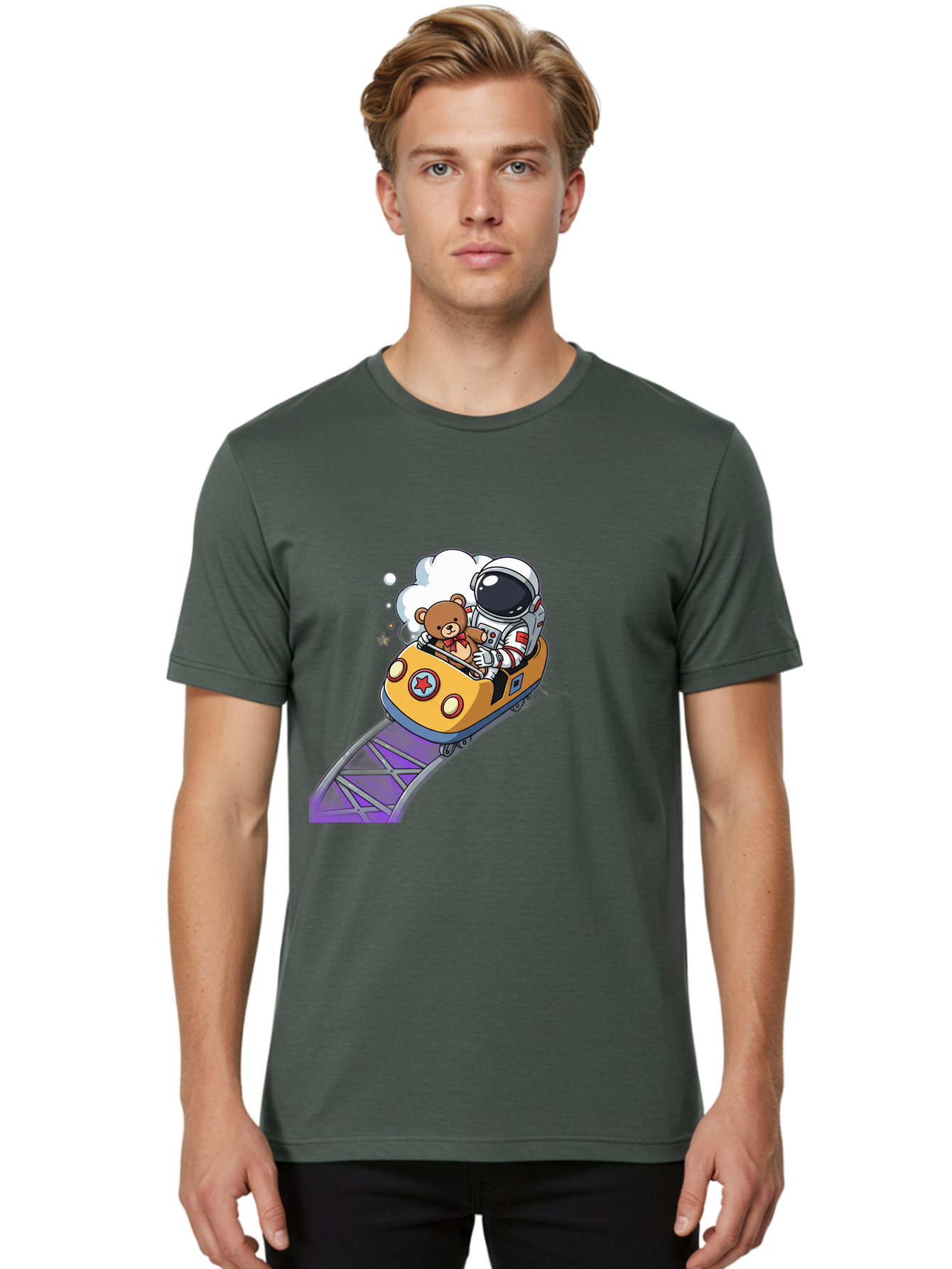 Astronaut-And-Teddy-Bear-Rollercoaster-Ride Men'S Graphic Tee, 100% Cotton, Comfortable Casual Summer Wear, Machine Washable, Vintage Camera, Old Camera, Antique Camera, Black Camera, Classic Photography, Photography Equipment, Bal726 29