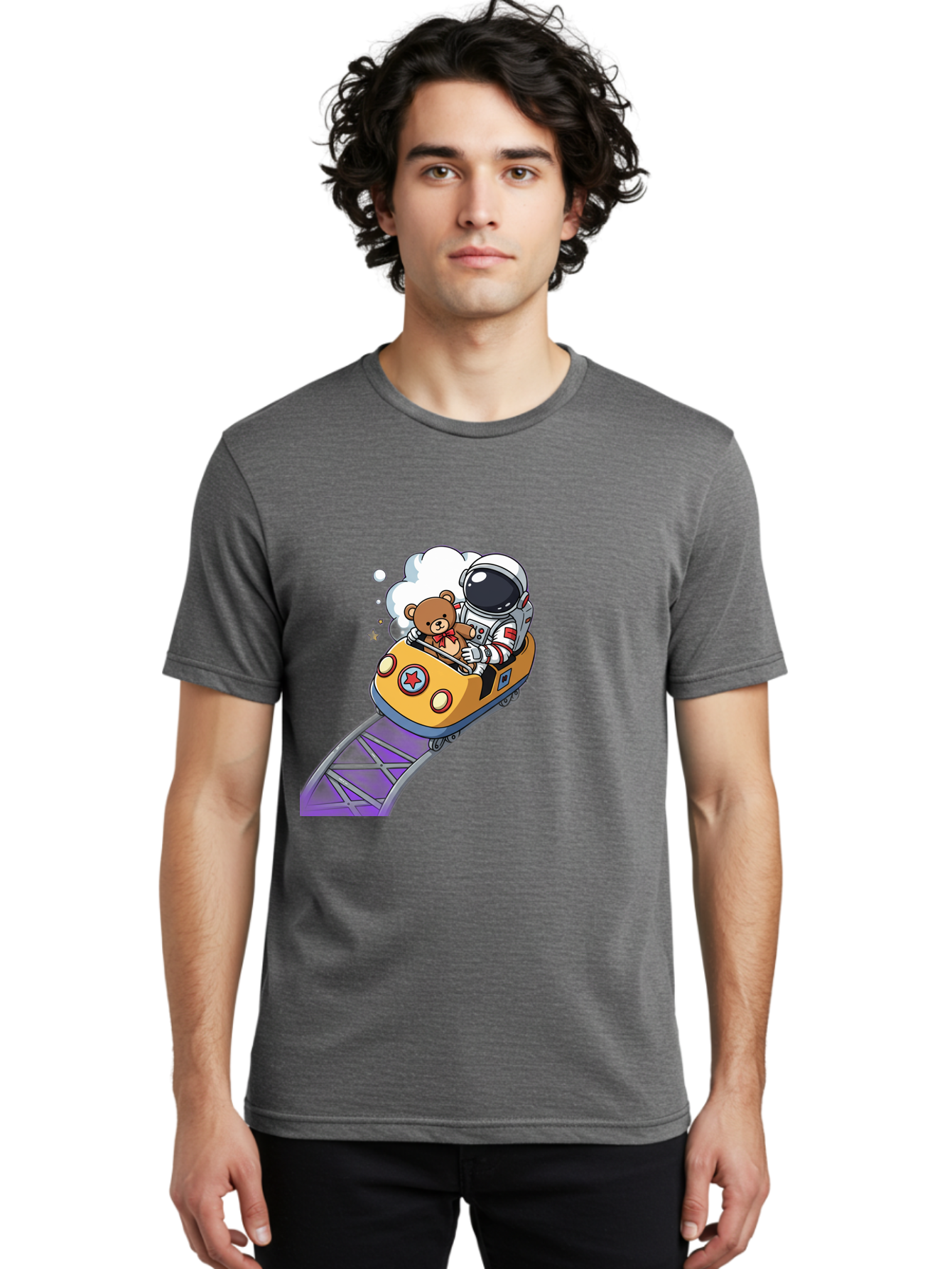 Astronaut-And-Teddy-Bear-Rollercoaster-Ride Men'S Graphic Tee, 100% Cotton, Comfortable Casual Summer Wear, Machine Washable, Vintage Camera, Old Camera, Antique Camera, Black Camera, Classic Photography, Photography Equipment, Bal726 24