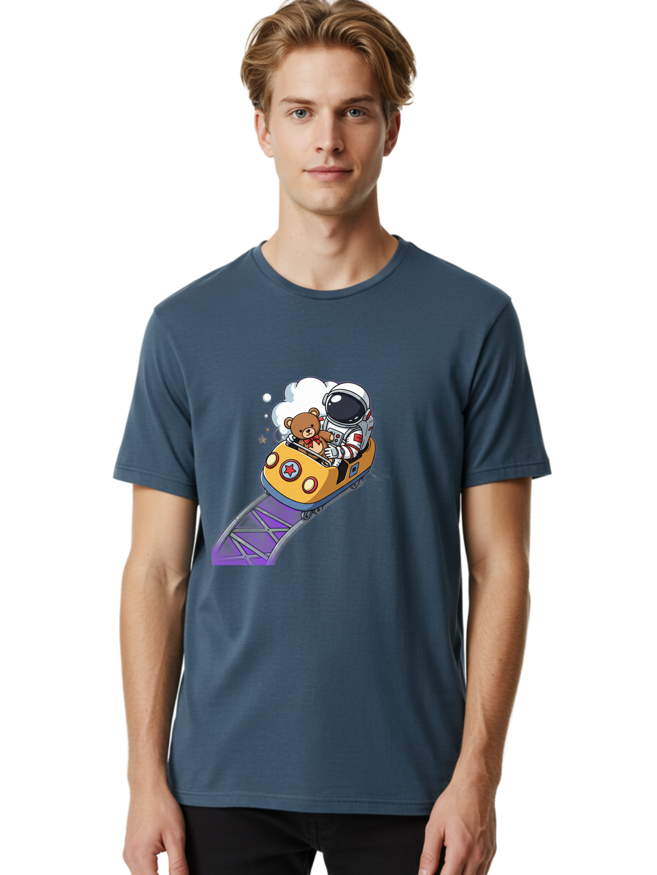 Astronaut-And-Teddy-Bear-Rollercoaster-Ride Men'S Graphic Tee, 100% Cotton, Comfortable Casual Summer Wear, Machine Washable, Vintage Camera, Old Camera, Antique Camera, Black Camera, Classic Photography, Photography Equipment, Bal726 23