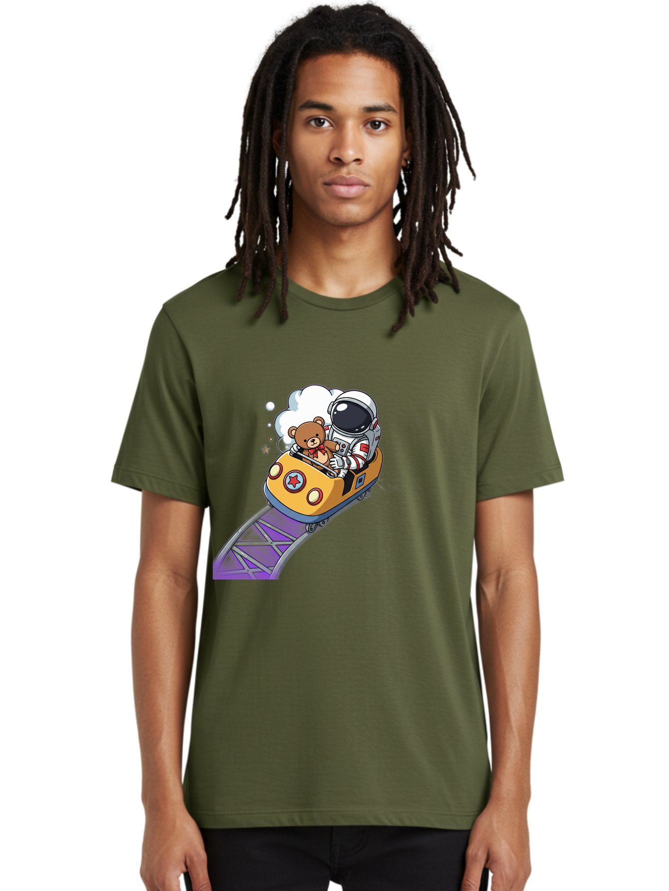 Astronaut-And-Teddy-Bear-Rollercoaster-Ride Men'S Graphic Tee, 100% Cotton, Comfortable Casual Summer Wear, Machine Washable, Vintage Camera, Old Camera, Antique Camera, Black Camera, Classic Photography, Photography Equipment, Bal726 25