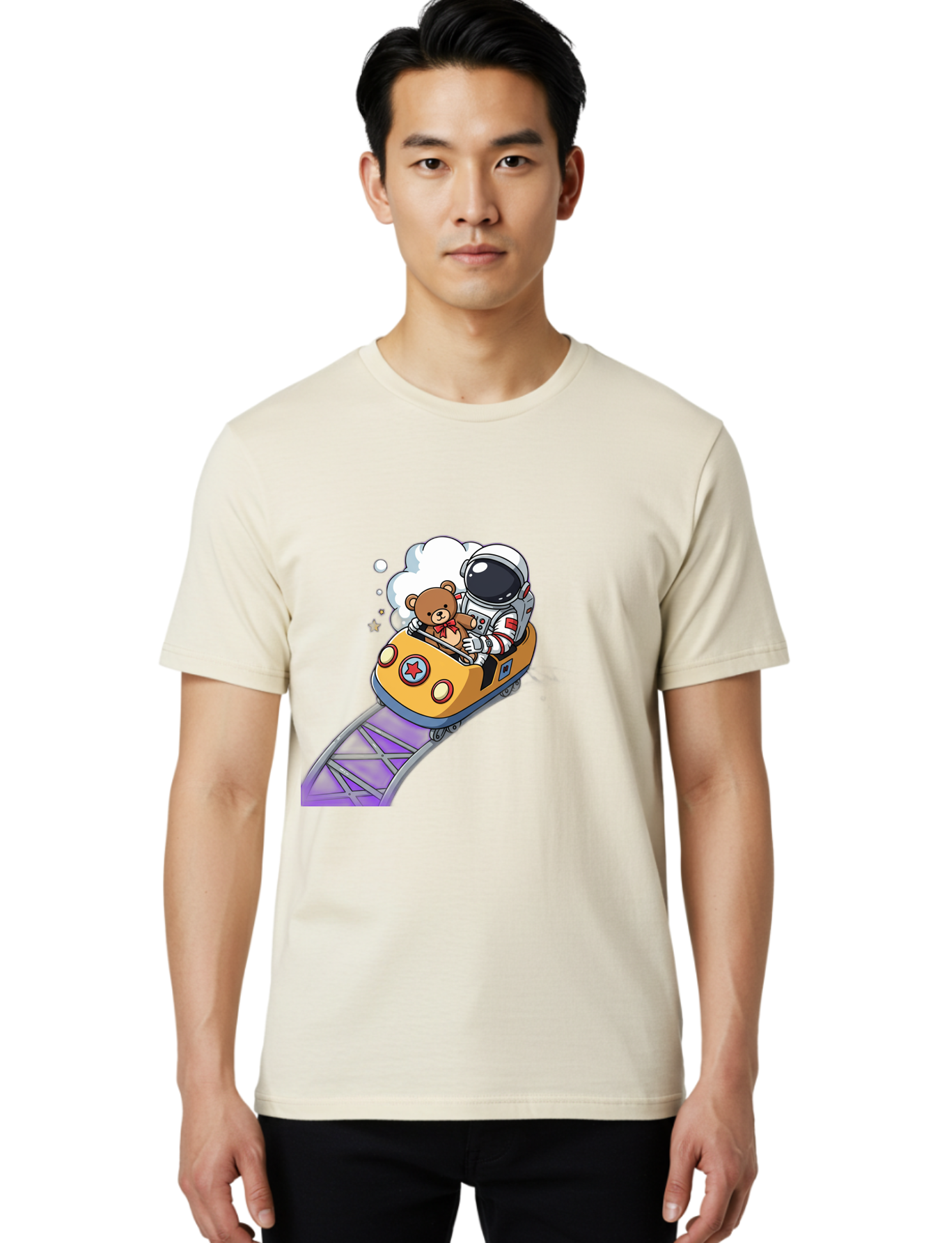 Astronaut-And-Teddy-Bear-Rollercoaster-Ride Men'S Graphic Tee, 100% Cotton, Comfortable Casual Summer Wear, Machine Washable, Vintage Camera, Old Camera, Antique Camera, Black Camera, Classic Photography, Photography Equipment, Bal726 16