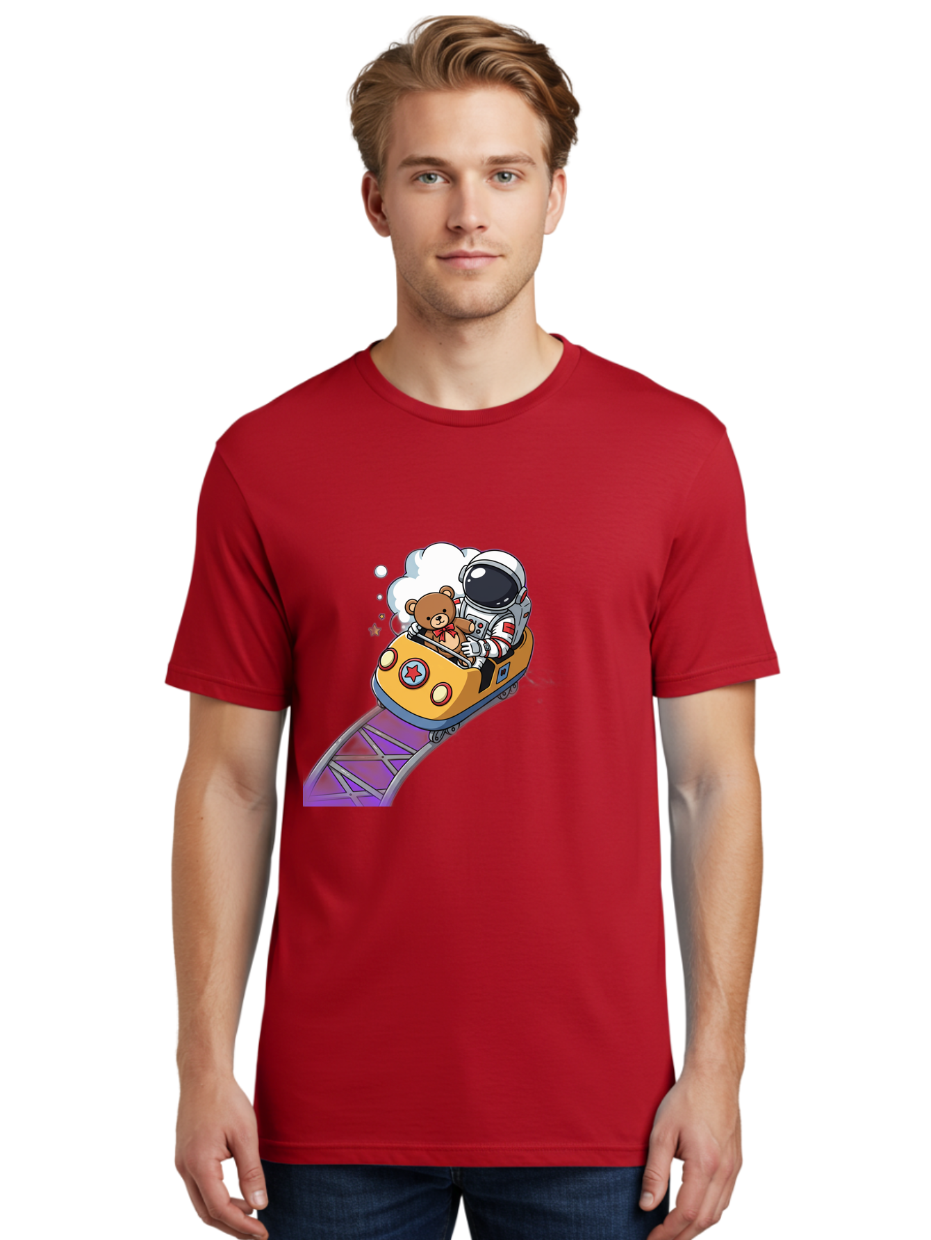 Astronaut-And-Teddy-Bear-Rollercoaster-Ride Men'S Graphic Tee, 100% Cotton, Comfortable Casual Summer Wear, Machine Washable, Vintage Camera, Old Camera, Antique Camera, Black Camera, Classic Photography, Photography Equipment, Bal726 20