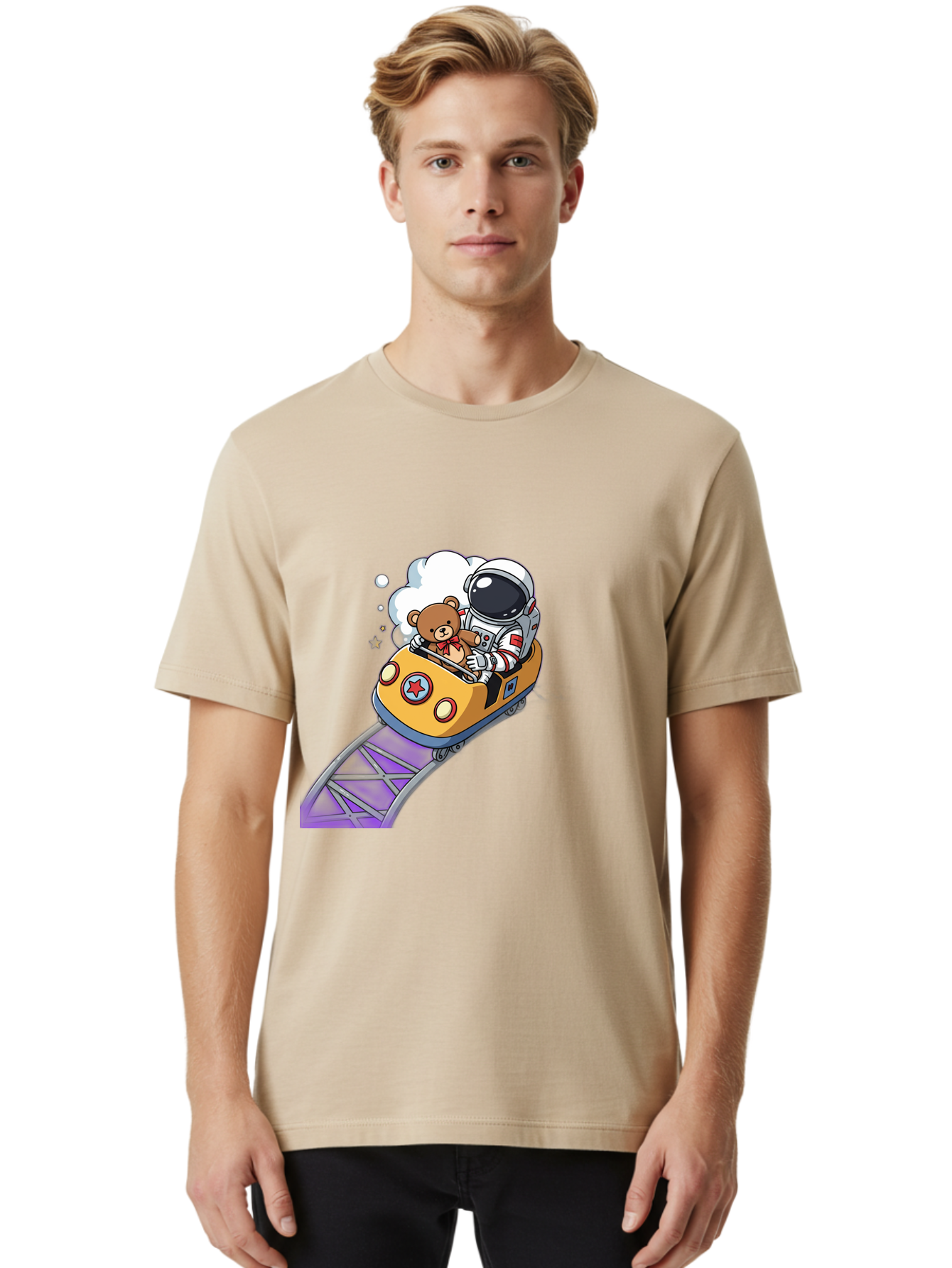 Astronaut-And-Teddy-Bear-Rollercoaster-Ride Men'S Graphic Tee, 100% Cotton, Comfortable Casual Summer Wear, Machine Washable, Vintage Camera, Old Camera, Antique Camera, Black Camera, Classic Photography, Photography Equipment, Bal726 22