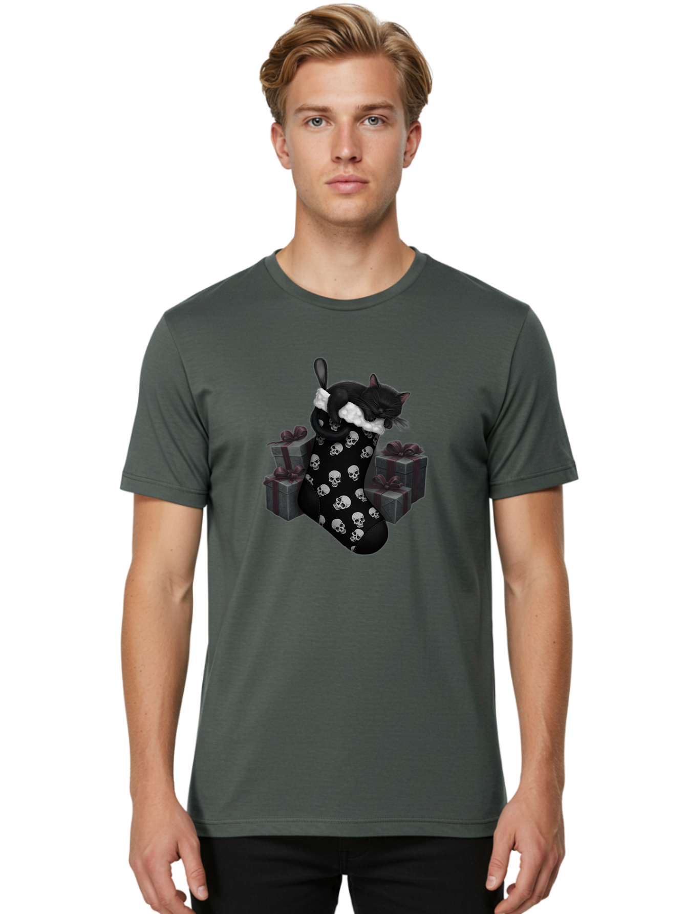 Black-Cat-In-Christmas-Stocking Men'S Graphic Tee, 100% Cotton, Comfortable Casual Summer Wear, Machine Washable, Vintage Camera, Old Camera, Antique Camera, Black Camera, Classic Photography, Photography Equipment, Nostalgic Device, Bal803 27