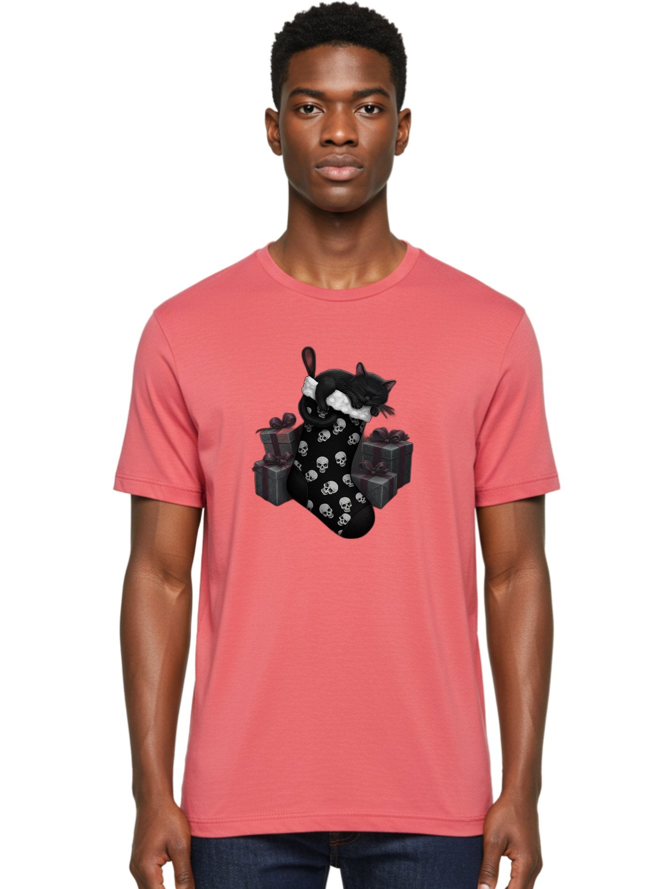 Black-Cat-In-Christmas-Stocking Men'S Graphic Tee, 100% Cotton, Comfortable Casual Summer Wear, Machine Washable, Vintage Camera, Old Camera, Antique Camera, Black Camera, Classic Photography, Photography Equipment, Nostalgic Device, Bal803 25