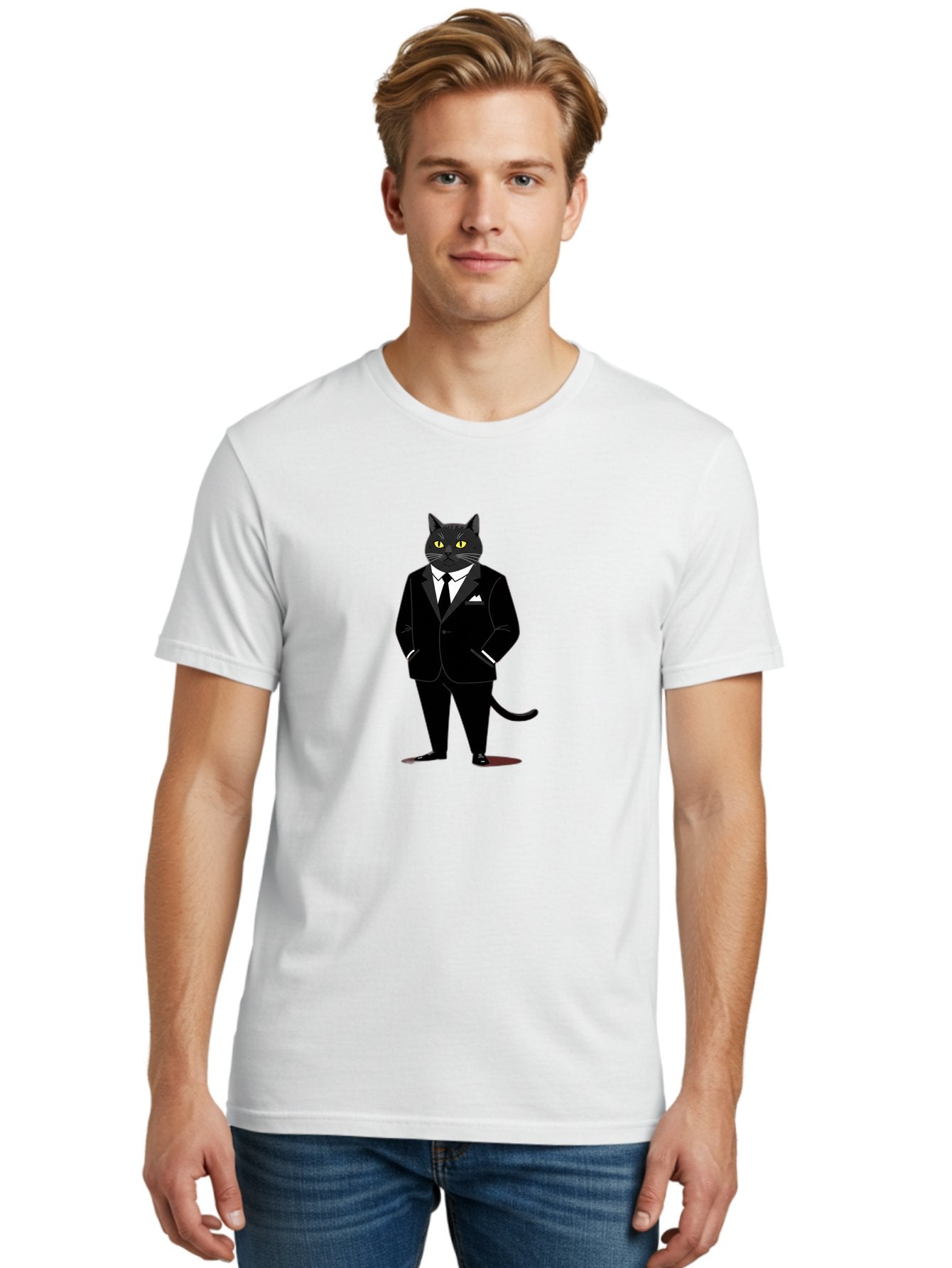 Black-Cat-In-Tuxedo Men'S Graphic Tee, 100% Cotton, Comfortable Casual Summer Wear, Machine Washable, Vintage Camera, Old Camera, Antique Camera, Black Camera, Classic Photography, Photography Equipment, Nostalgic Device, Film Camera, Bal805 30