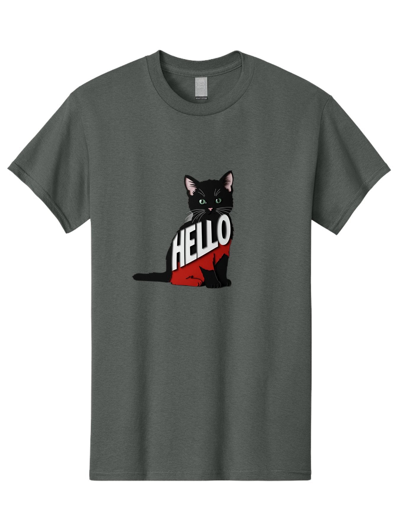 Black-Cat-With-Hello-Shirt Men'S Graphic Tee, 100% Cotton, Comfortable Casual Summer Wear, Machine Washable, Vintage Camera, Old Camera, Antique Camera, Black Camera, Classic Photography, Photography Equipment, Nostalgic Device, Film Camera, Bal811 3