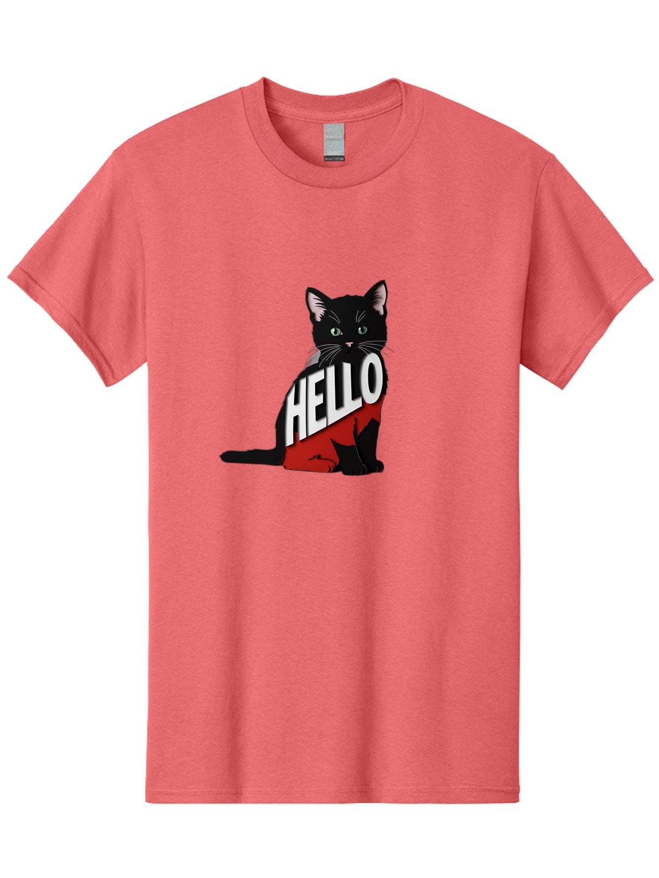 Black-Cat-With-Hello-Shirt Men'S Graphic Tee, 100% Cotton, Comfortable Casual Summer Wear, Machine Washable, Vintage Camera, Old Camera, Antique Camera, Black Camera, Classic Photography, Photography Equipment, Nostalgic Device, Film Camera, Bal811 15