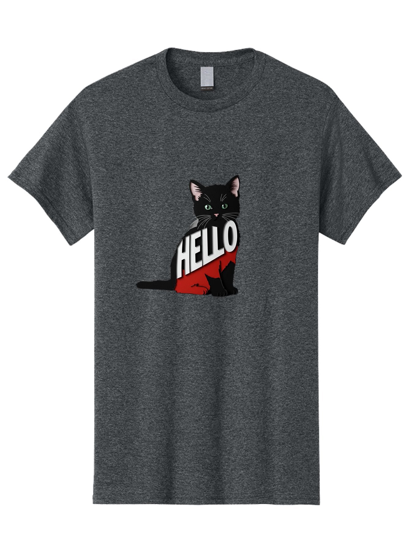 Black-Cat-With-Hello-Shirt Men'S Graphic Tee, 100% Cotton, Comfortable Casual Summer Wear, Machine Washable, Vintage Camera, Old Camera, Antique Camera, Black Camera, Classic Photography, Photography Equipment, Nostalgic Device, Film Camera, Bal811 7