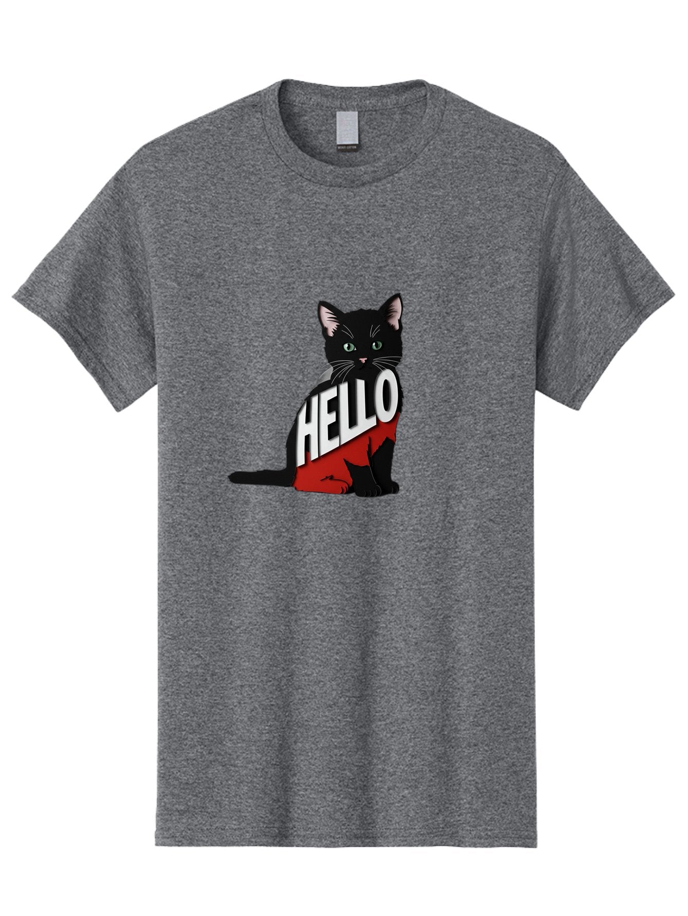Black-Cat-With-Hello-Shirt Men'S Graphic Tee, 100% Cotton, Comfortable Casual Summer Wear, Machine Washable, Vintage Camera, Old Camera, Antique Camera, Black Camera, Classic Photography, Photography Equipment, Nostalgic Device, Film Camera, Bal811 6