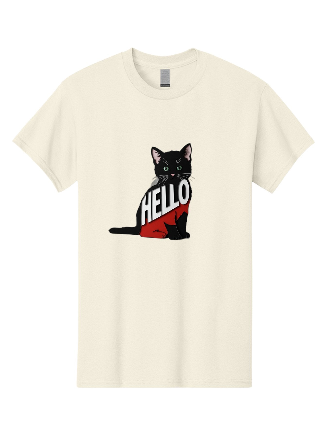 Black-Cat-With-Hello-Shirt Men'S Graphic Tee, 100% Cotton, Comfortable Casual Summer Wear, Machine Washable, Vintage Camera, Old Camera, Antique Camera, Black Camera, Classic Photography, Photography Equipment, Nostalgic Device, Film Camera, Bal811 8