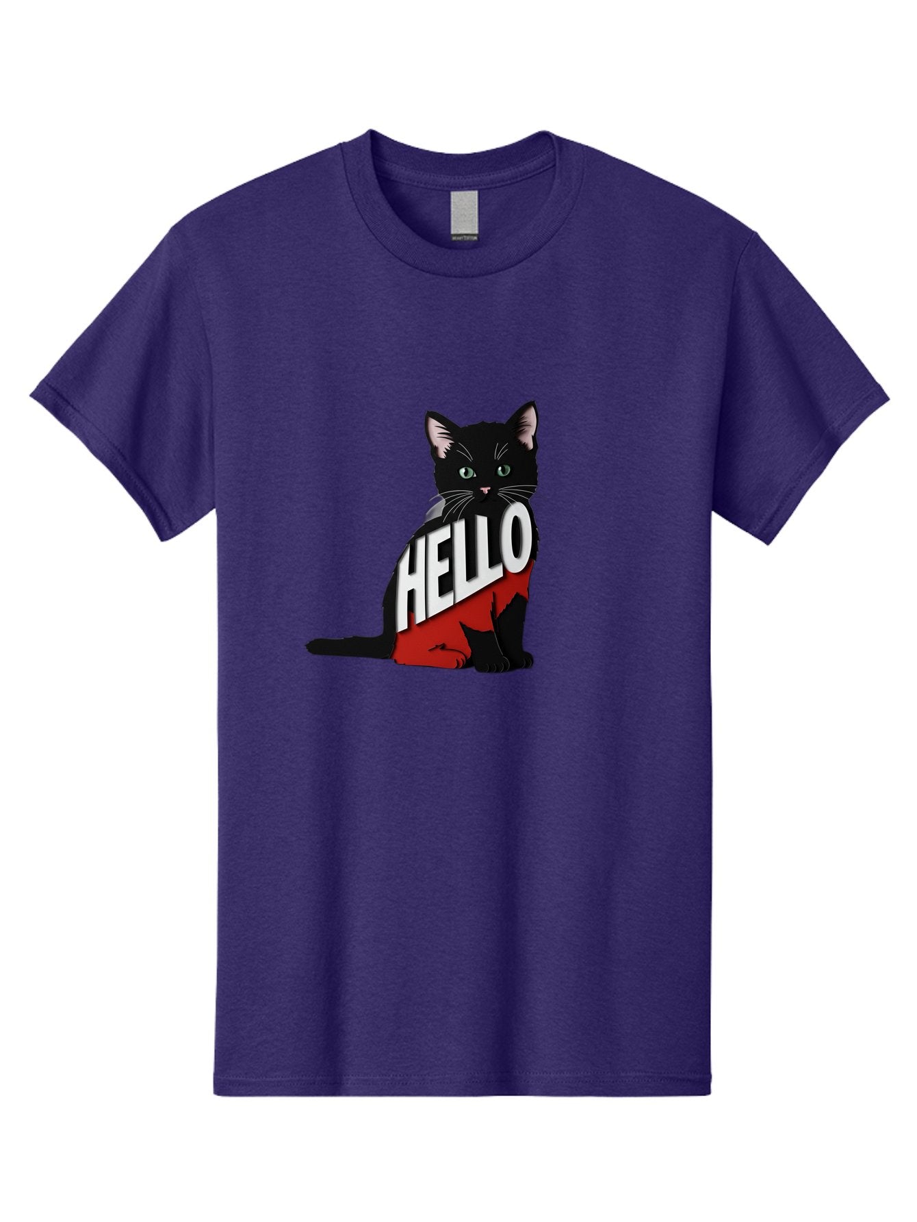 Black-Cat-With-Hello-Shirt Men'S Graphic Tee, 100% Cotton, Comfortable Casual Summer Wear, Machine Washable, Vintage Camera, Old Camera, Antique Camera, Black Camera, Classic Photography, Photography Equipment, Nostalgic Device, Film Camera, Bal811 10