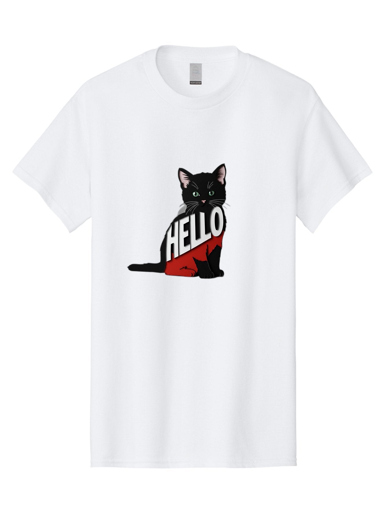 Black-Cat-With-Hello-Shirt Men'S Graphic Tee, 100% Cotton, Comfortable Casual Summer Wear, Machine Washable, Vintage Camera, Old Camera, Antique Camera, Black Camera, Classic Photography, Photography Equipment, Nostalgic Device, Film Camera, Bal811 12