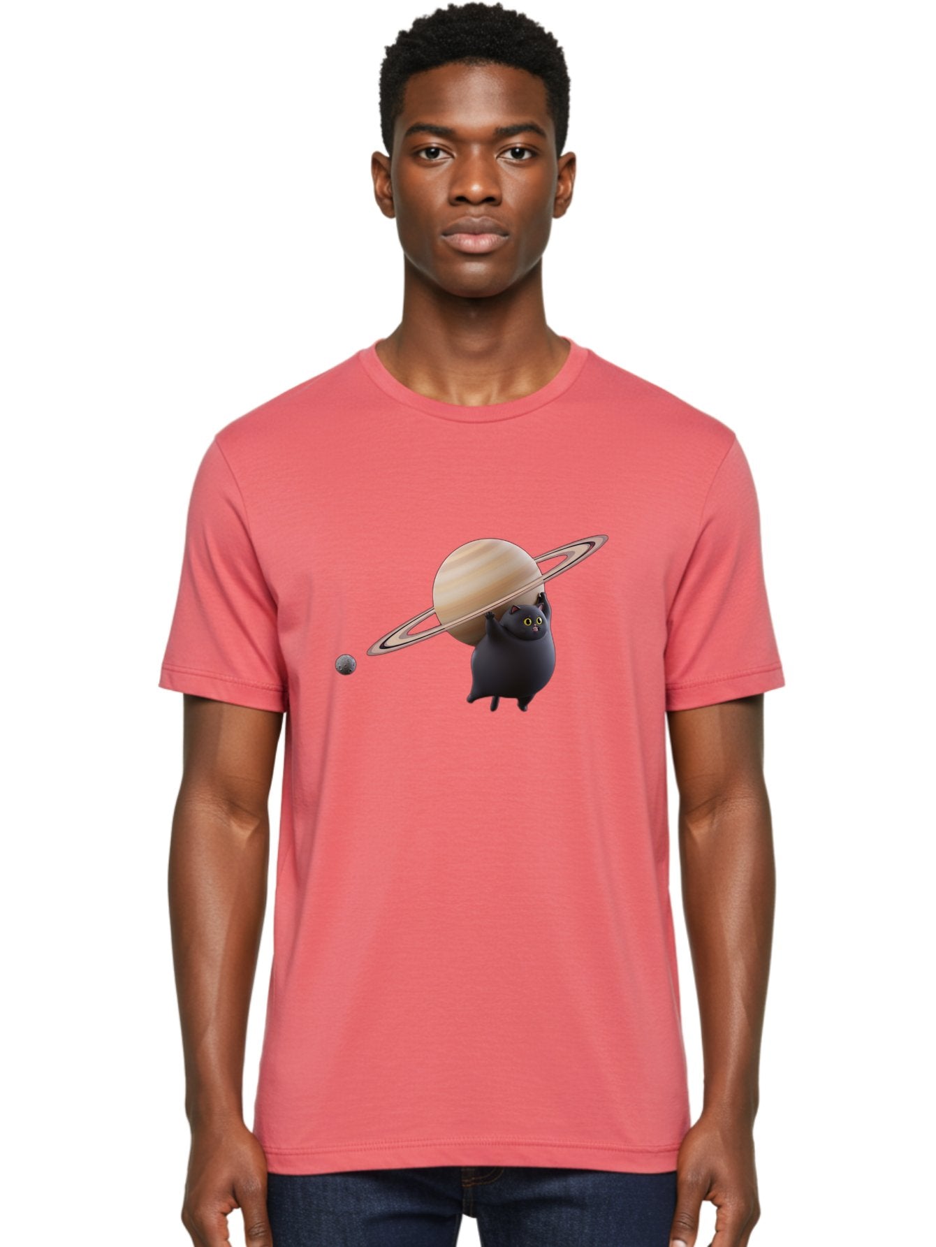 Black-Cat-With-Saturn Men'S Graphic Tee, 100% Cotton, Comfortable Casual Summer Wear, Machine Washable, Vintage Camera, Old Camera, Antique Camera, Black Camera, Classic Photography, Photography Equipment, Nostalgic Device, Film Camera, Bal813 20