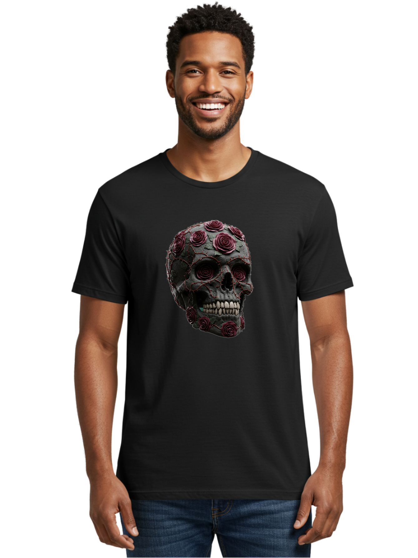 Black-Skull-With-Roses-3 Men'S Graphic Tee, 100% Cotton, Comfortable Casual Summer Wear, Machine Washable, Vintage Camera, Old Camera, Antique Camera, Black Camera, Classic Photography, Photography Equipment, Nostalgic Device, Film Camera, Bal826 22