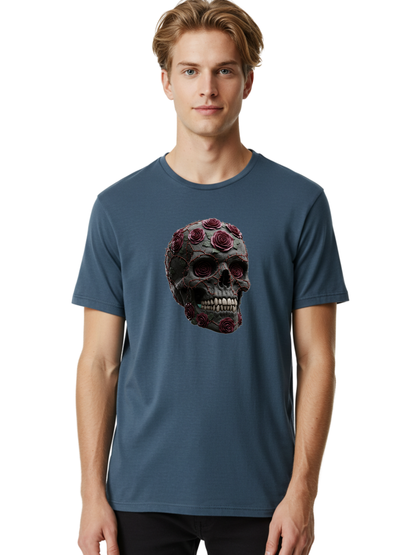 Black-Skull-With-Roses-3 Men'S Graphic Tee, 100% Cotton, Comfortable Casual Summer Wear, Machine Washable, Vintage Camera, Old Camera, Antique Camera, Black Camera, Classic Photography, Photography Equipment, Nostalgic Device, Film Camera, Bal826 24