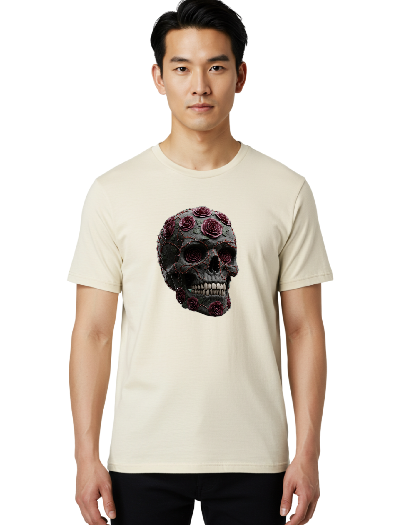 Black-Skull-With-Roses-3 Men'S Graphic Tee, 100% Cotton, Comfortable Casual Summer Wear, Machine Washable, Vintage Camera, Old Camera, Antique Camera, Black Camera, Classic Photography, Photography Equipment, Nostalgic Device, Film Camera, Bal826 29