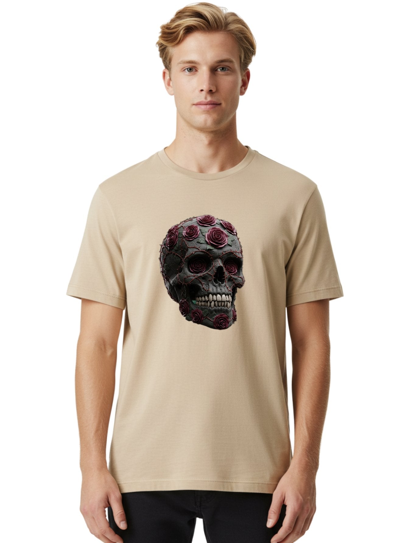 Black-Skull-With-Roses-3 Men'S Graphic Tee, 100% Cotton, Comfortable Casual Summer Wear, Machine Washable, Vintage Camera, Old Camera, Antique Camera, Black Camera, Classic Photography, Photography Equipment, Nostalgic Device, Film Camera, Bal826 27