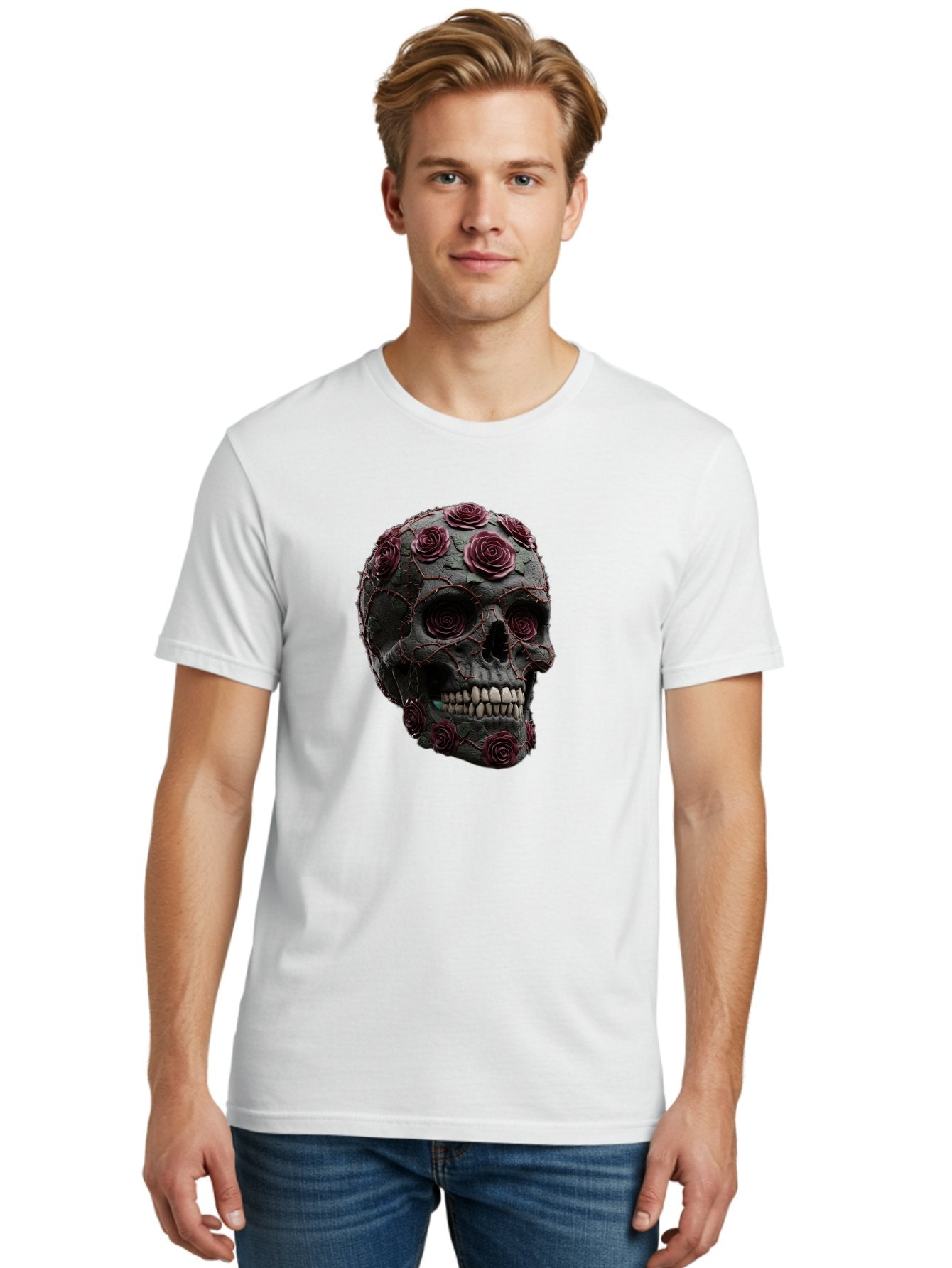 Black-Skull-With-Roses-3 Men'S Graphic Tee, 100% Cotton, Comfortable Casual Summer Wear, Machine Washable, Vintage Camera, Old Camera, Antique Camera, Black Camera, Classic Photography, Photography Equipment, Nostalgic Device, Film Camera, Bal826 23