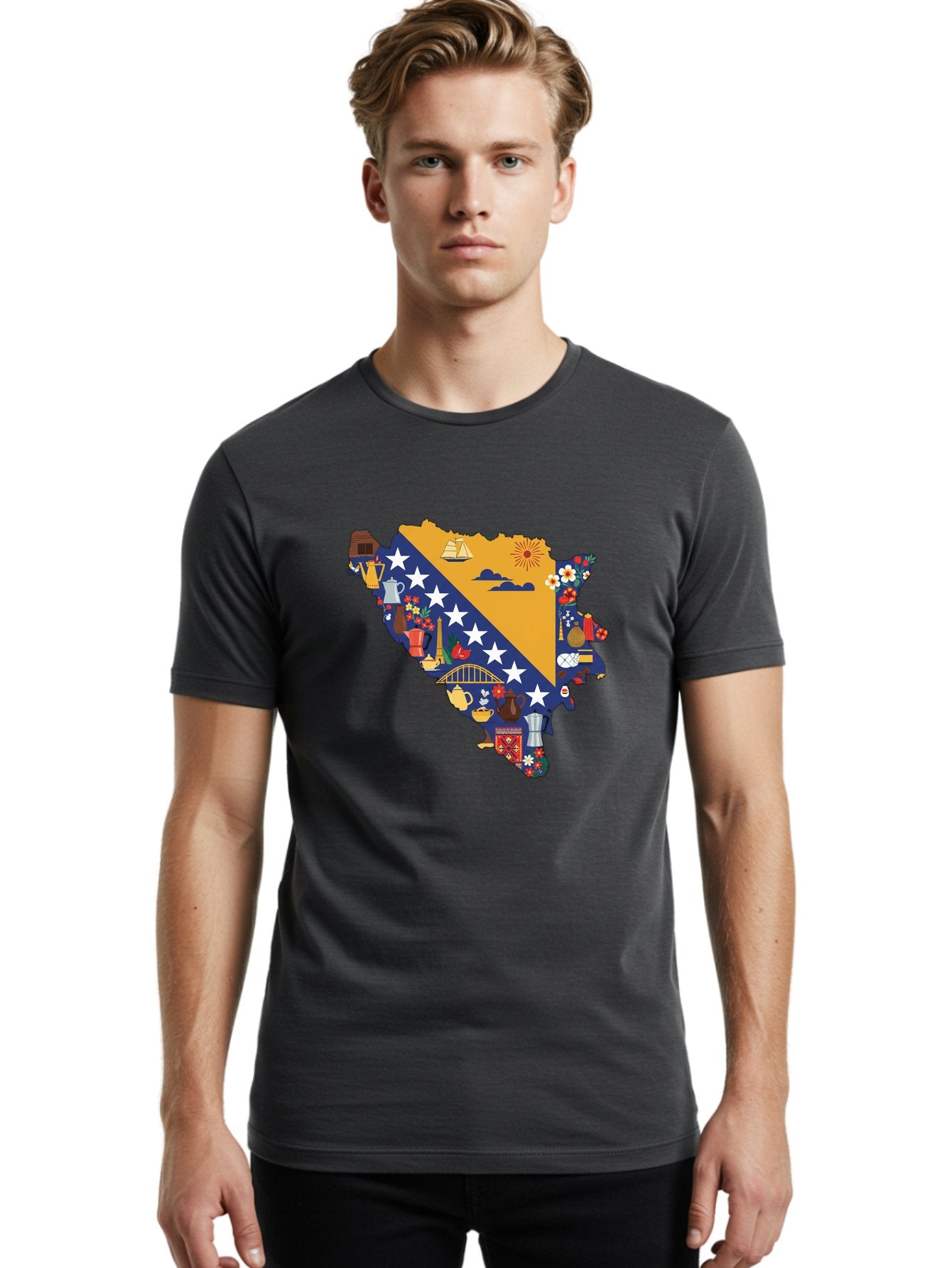 Bosnia-And-Herzegovina-Symbols Men'S Graphic Tee, 100% Cotton, Comfortable Casual Summer Wear, Machine Washable, Vintage Camera, Old Camera, Antique Camera, Black Camera, Classic Photography, Photography Equipment, Nostalgic Device, Bal855 30