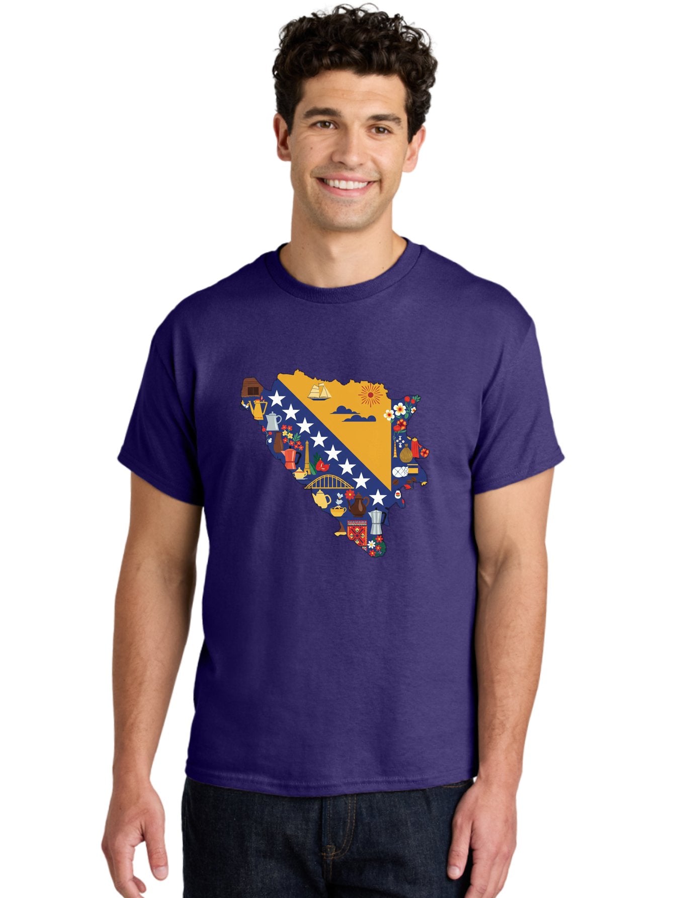 Bosnia-And-Herzegovina-Symbols Men'S Graphic Tee, 100% Cotton, Comfortable Casual Summer Wear, Machine Washable, Vintage Camera, Old Camera, Antique Camera, Black Camera, Classic Photography, Photography Equipment, Nostalgic Device, Bal855 25