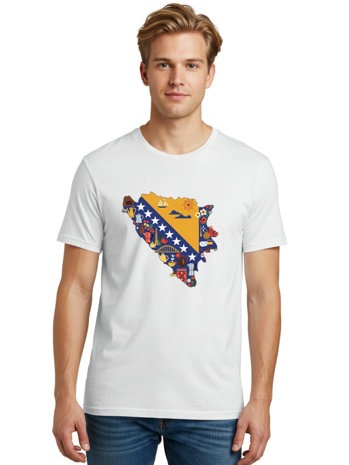 Bosnia-And-Herzegovina-Symbols Men'S Graphic Tee, 100% Cotton, Comfortable Casual Summer Wear, Machine Washable, Vintage Camera, Old Camera, Antique Camera, Black Camera, Classic Photography, Photography Equipment, Nostalgic Device, Bal855 29