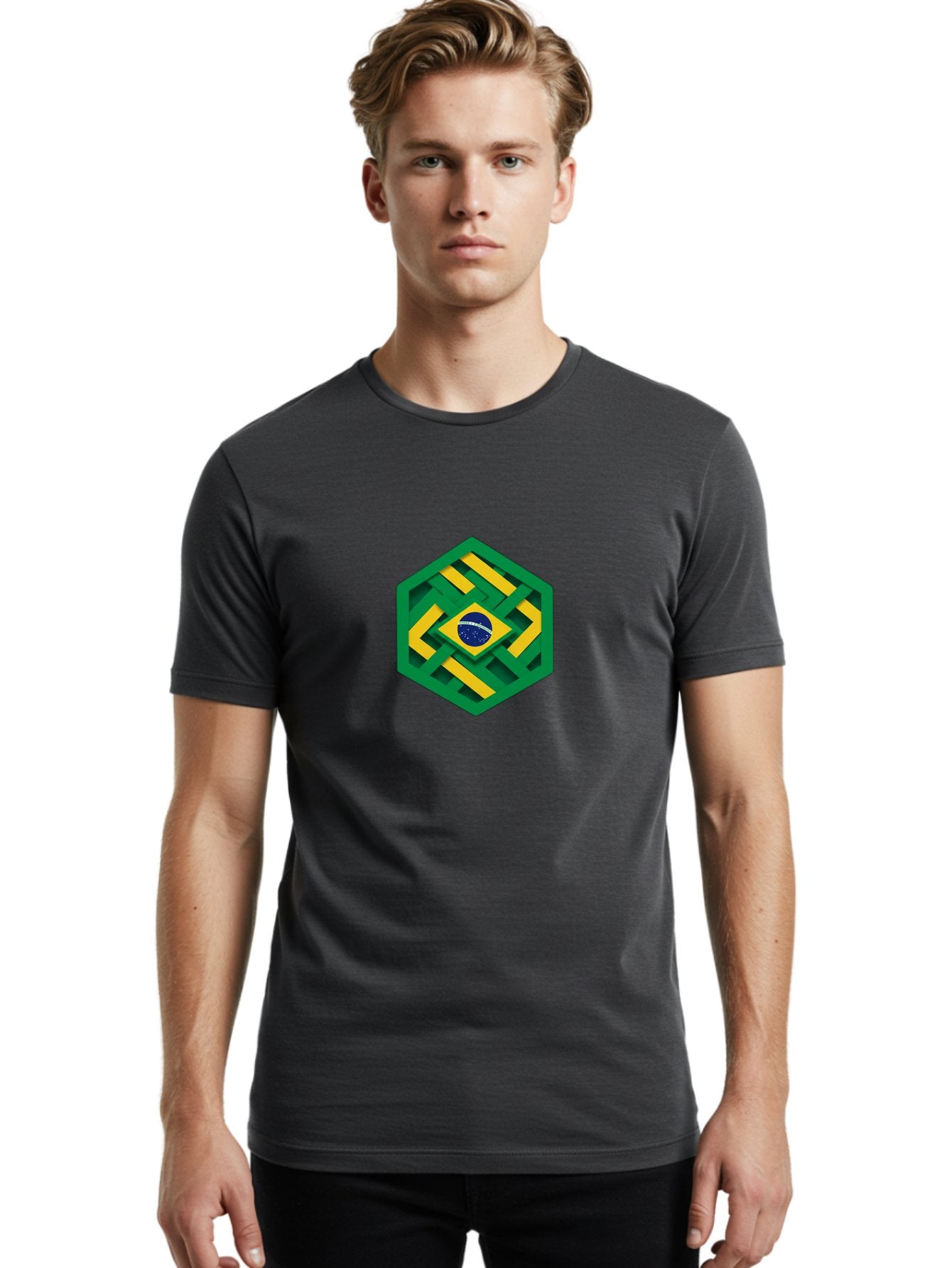Brazil-Flag-Hexagon Men'S Graphic Tee, 100% Cotton, Comfortable Casual Summer Wear, Machine Washable, Vintage Camera, Old Camera, Antique Camera, Black Camera, Classic Photography, Photography Equipment, Nostalgic Device, Film Camera, Bal877 29