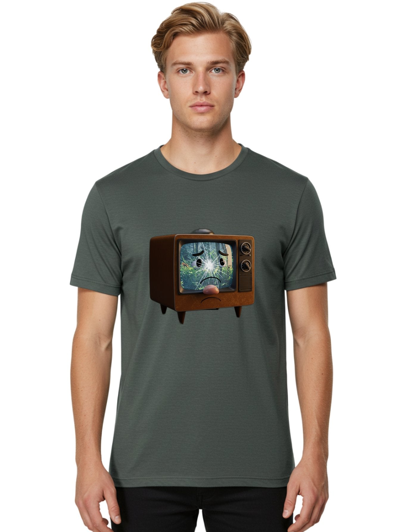 Broken-Tv-With-Frowning-Face Men'S Graphic Tee, 100% Cotton, Comfortable Casual Summer Wear, Machine Washable, Vintage Camera, Old Camera, Antique Camera, Black Camera, Classic Photography, Photography Equipment, Nostalgic Device, Film Camera, Bal882 21