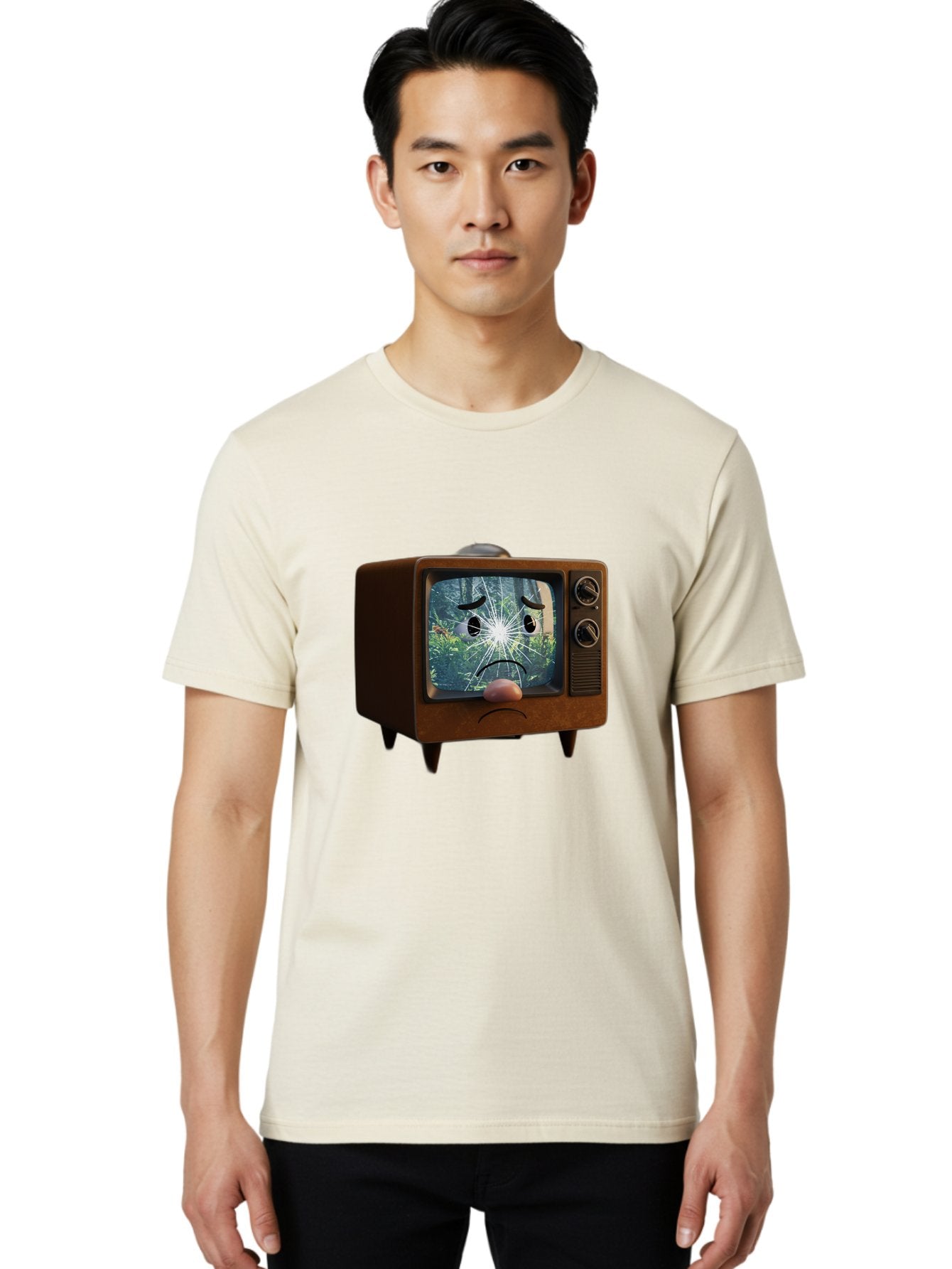 Broken-Tv-With-Frowning-Face Men'S Graphic Tee, 100% Cotton, Comfortable Casual Summer Wear, Machine Washable, Vintage Camera, Old Camera, Antique Camera, Black Camera, Classic Photography, Photography Equipment, Nostalgic Device, Film Camera, Bal882 17