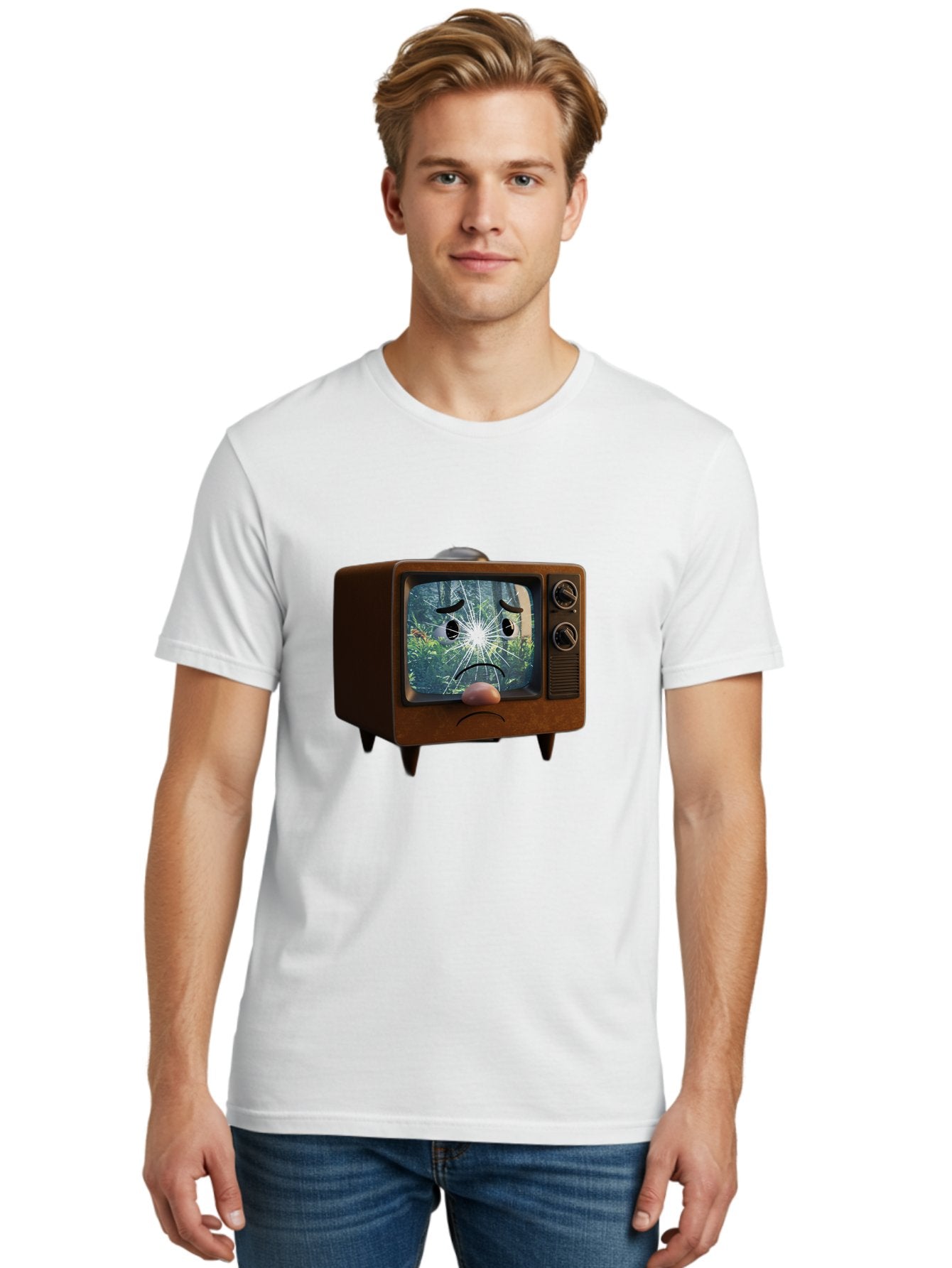 Broken-Tv-With-Frowning-Face Men'S Graphic Tee, 100% Cotton, Comfortable Casual Summer Wear, Machine Washable, Vintage Camera, Old Camera, Antique Camera, Black Camera, Classic Photography, Photography Equipment, Nostalgic Device, Film Camera, Bal882 20