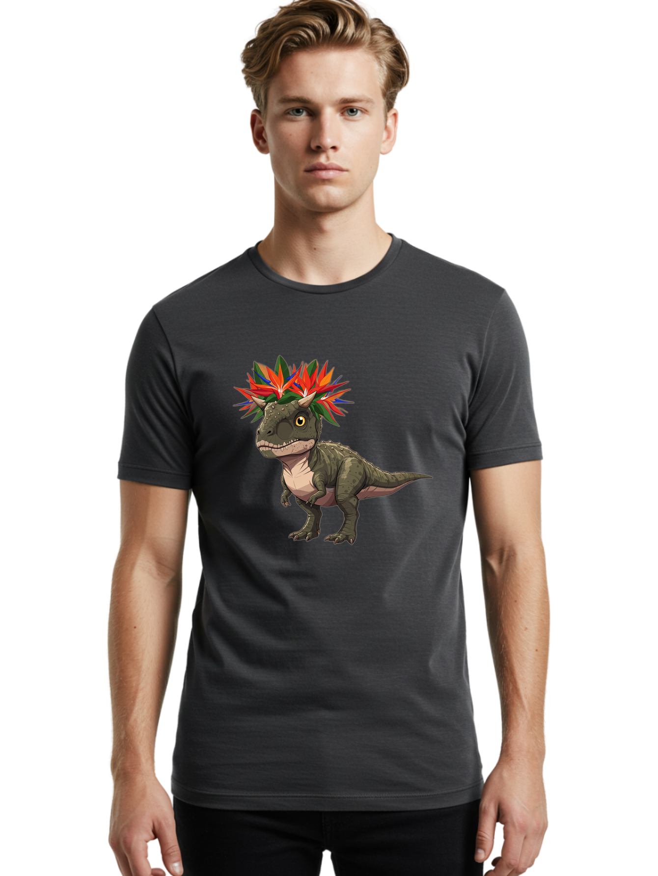Carnotaurus-With-Flowers Men'S Graphic Tee, 100% Cotton, Comfortable Casual Summer Wear, Machine Washable, Vintage Camera, Old Camera, Antique Camera, Black Camera, Classic Photography, Photography Equipment, Nostalgic Device, Film Camera, Bal949 28