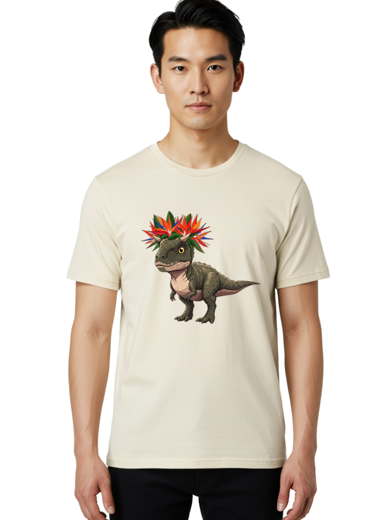 Carnotaurus-With-Flowers Men'S Graphic Tee, 100% Cotton, Comfortable Casual Summer Wear, Machine Washable, Vintage Camera, Old Camera, Antique Camera, Black Camera, Classic Photography, Photography Equipment, Nostalgic Device, Film Camera, Bal949 25