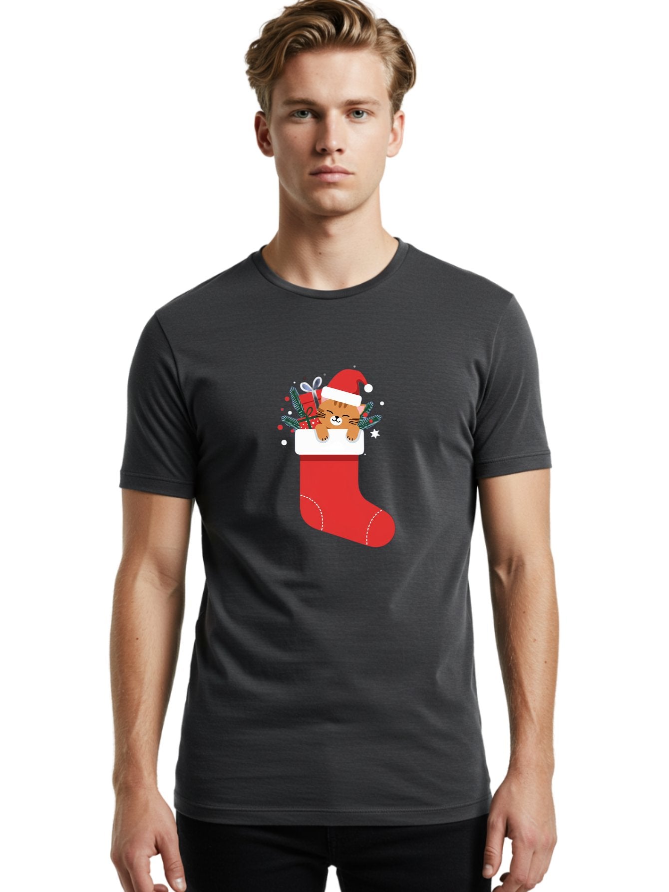 Cat-In-Christmas-Stocking Men'S Graphic Tee, 100% Cotton, Comfortable Casual Summer Wear, Machine Washable, Vintage Camera, Old Camera, Antique Camera, Black Camera, Classic Photography, Photography Equipment, Nostalgic Device, Film Camera, Bal979 17