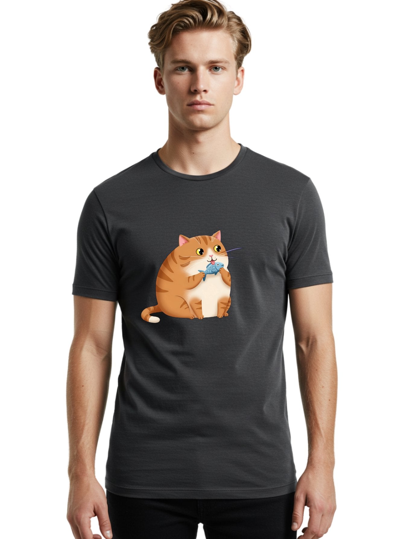 Cat-With-Fish-2 Men'S Graphic Tee, 100% Cotton, Comfortable Casual Summer Wear, Machine Washable, Vintage Camera, Old Camera, Antique Camera, Black Camera, Classic Photography, Photography Equipment, Nostalgic Device, Film Camera, Camera Art Bal990 24