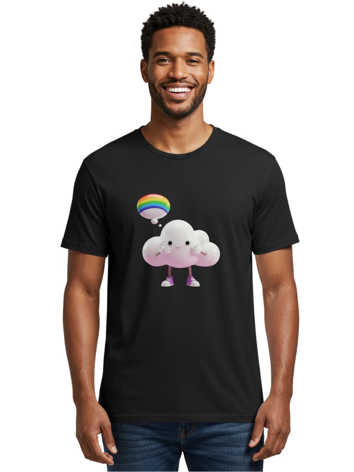 Cloud-With-Rainbow-Thought-Bubble Men'S Graphic Tee, 100% Cotton, Comfortable Casual Summer Wear, Machine Washable, Vintage Camera, Old Camera, Antique Camera, Black Camera, Classic Photography, Photography Equipment, Nostalgic Device, Bam059 16