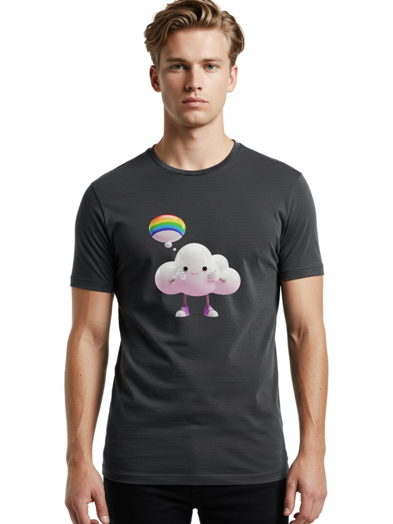 Cloud-With-Rainbow-Thought-Bubble Men'S Graphic Tee, 100% Cotton, Comfortable Casual Summer Wear, Machine Washable, Vintage Camera, Old Camera, Antique Camera, Black Camera, Classic Photography, Photography Equipment, Nostalgic Device, Bam059 29