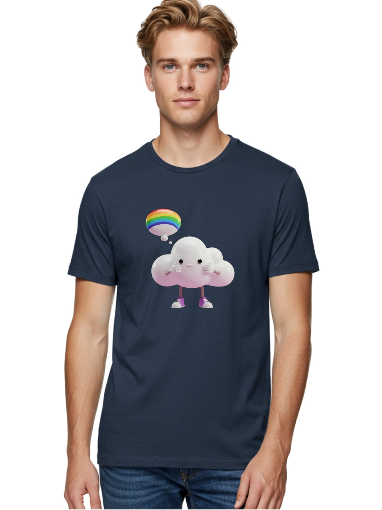 Cloud-With-Rainbow-Thought-Bubble Men'S Graphic Tee, 100% Cotton, Comfortable Casual Summer Wear, Machine Washable, Vintage Camera, Old Camera, Antique Camera, Black Camera, Classic Photography, Photography Equipment, Nostalgic Device, Bam059 20