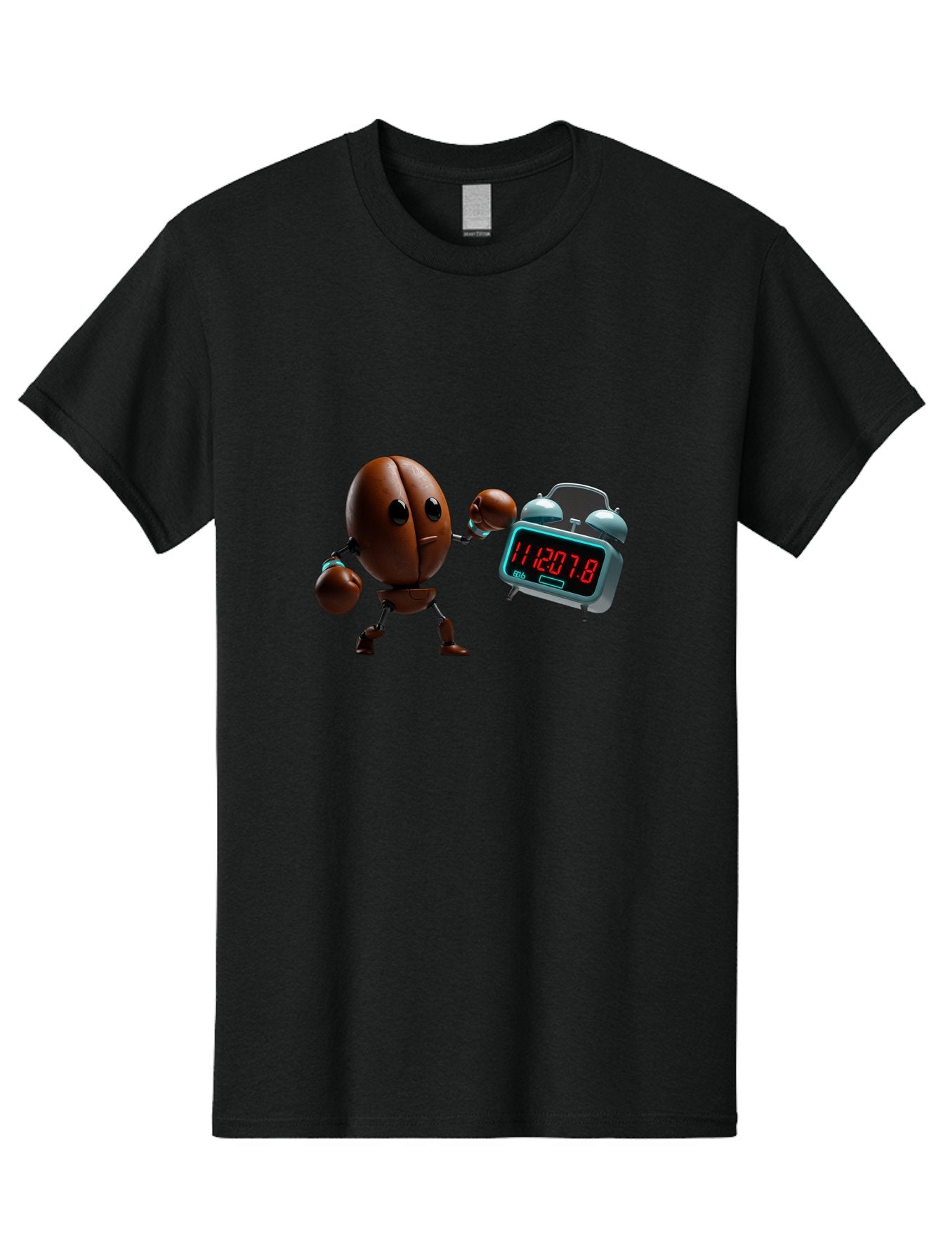 Coffee-Bean-Robot-Punching-Alarm-Clock Men'S Graphic Tee, 100% Cotton, Comfortable Casual Summer Wear, Machine Washable, Vintage Camera, Old Camera, Antique Camera, Black Camera, Classic Photography, Photography Equipment, Nostalgic Device, Bam074 9