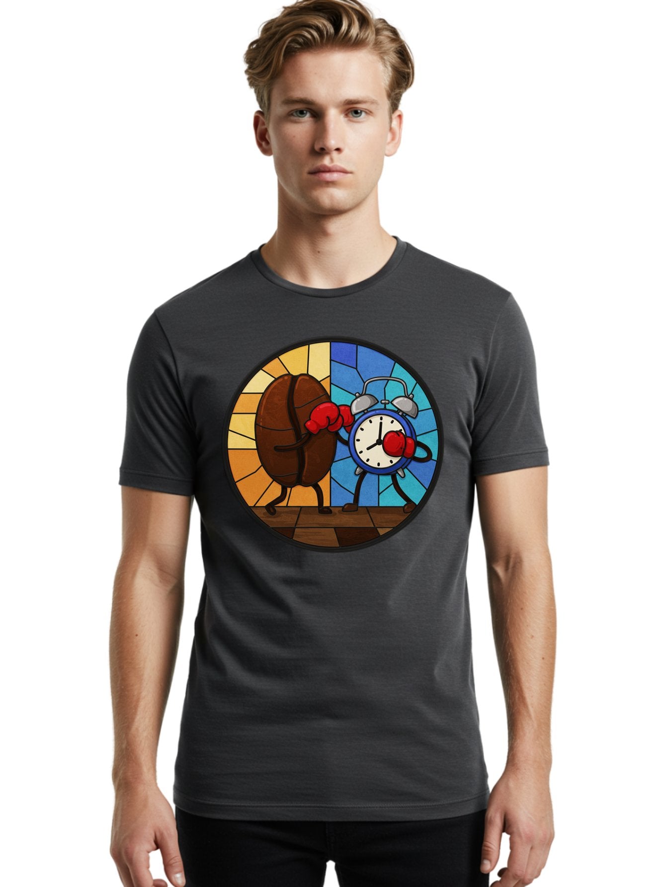 Coffee-Bean-Vs-Alarm-Clock-1 Men'S Graphic Tee, 100% Cotton, Comfortable Casual Summer Wear, Machine Washable, Vintage Camera, Old Camera, Antique Camera, Black Camera, Classic Photography, Photography Equipment, Nostalgic Device, Film Camera, Bam075 20