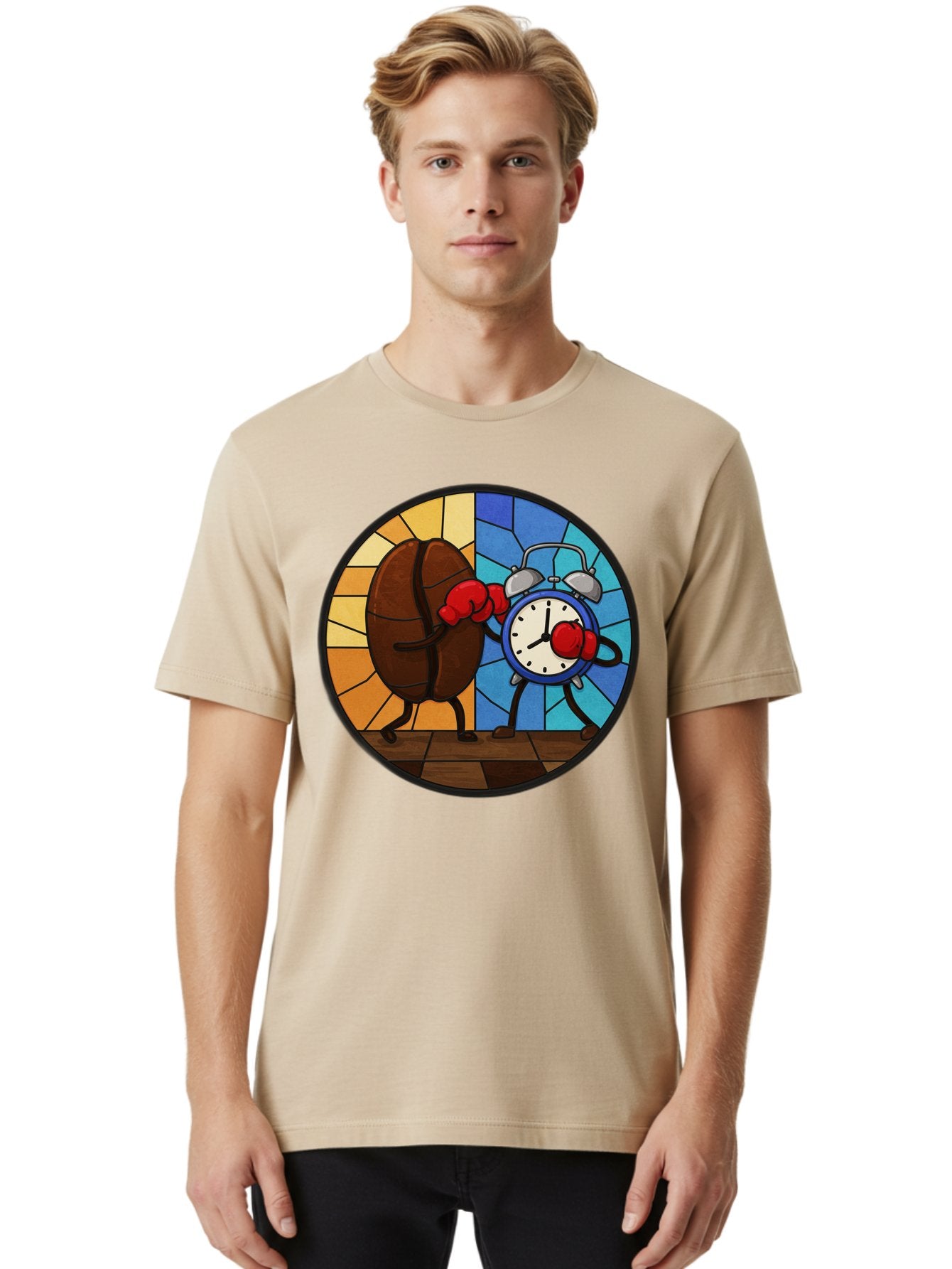 Coffee-Bean-Vs-Alarm-Clock-1 Men'S Graphic Tee, 100% Cotton, Comfortable Casual Summer Wear, Machine Washable, Vintage Camera, Old Camera, Antique Camera, Black Camera, Classic Photography, Photography Equipment, Nostalgic Device, Film Camera, Bam075 25