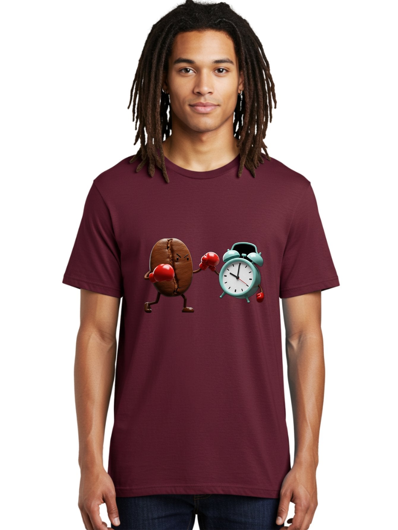 Coffee-Bean-Vs-Alarm-Clock-2 Men'S Graphic Tee, 100% Cotton, Comfortable Casual Summer Wear, Machine Washable, Vintage Camera, Old Camera, Antique Camera, Black Camera, Classic Photography, Photography Equipment, Nostalgic Device, Film Camera, Bam076 21