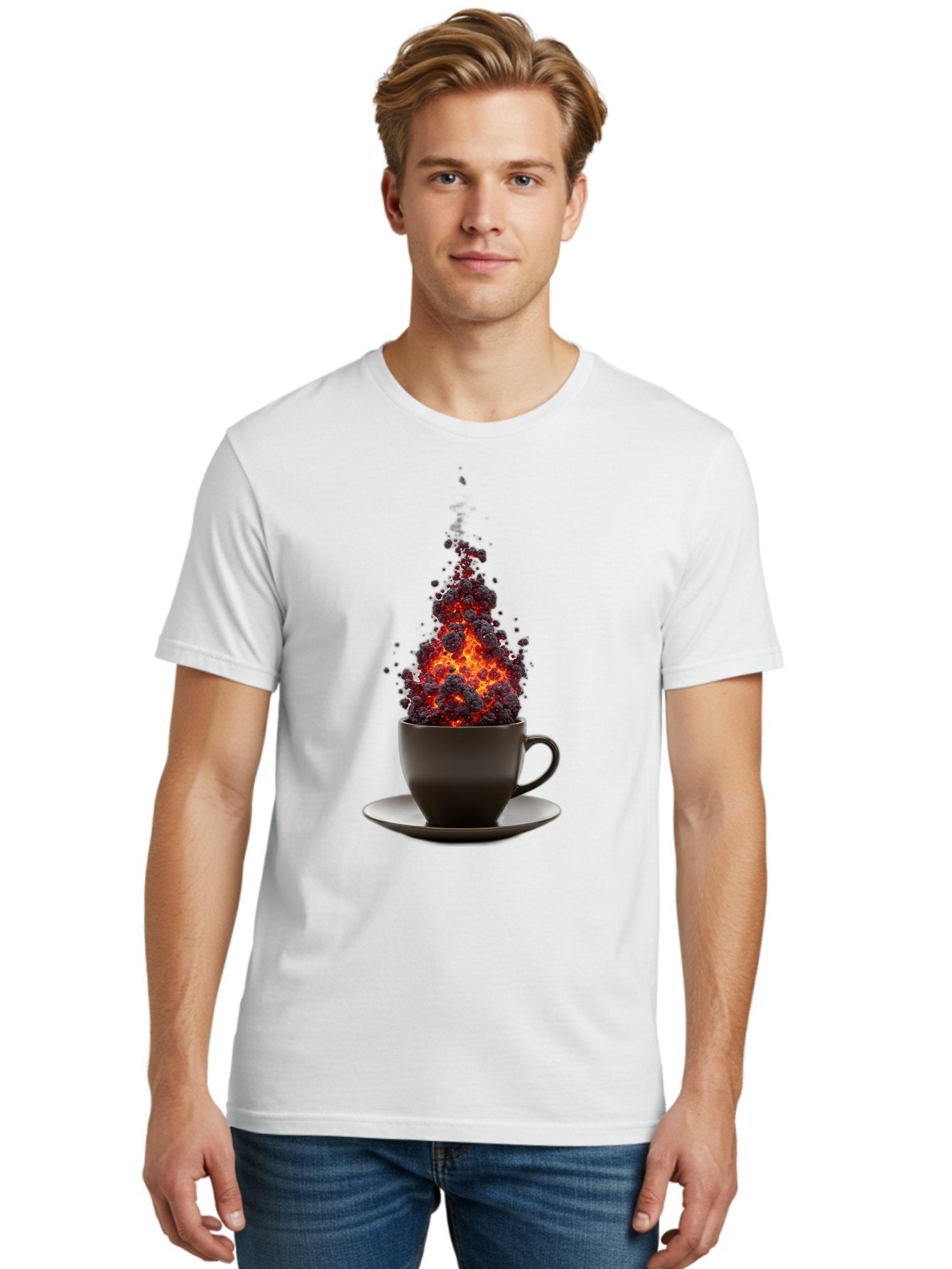 Coffee-Cup-Erupting Men'S Graphic Tee, 100% Cotton, Comfortable Casual Summer Wear, Machine Washable, Vintage Camera, Old Camera, Antique Camera, Black Camera, Classic Photography, Photography Equipment, Nostalgic Device, Film Camera, Bam081 17