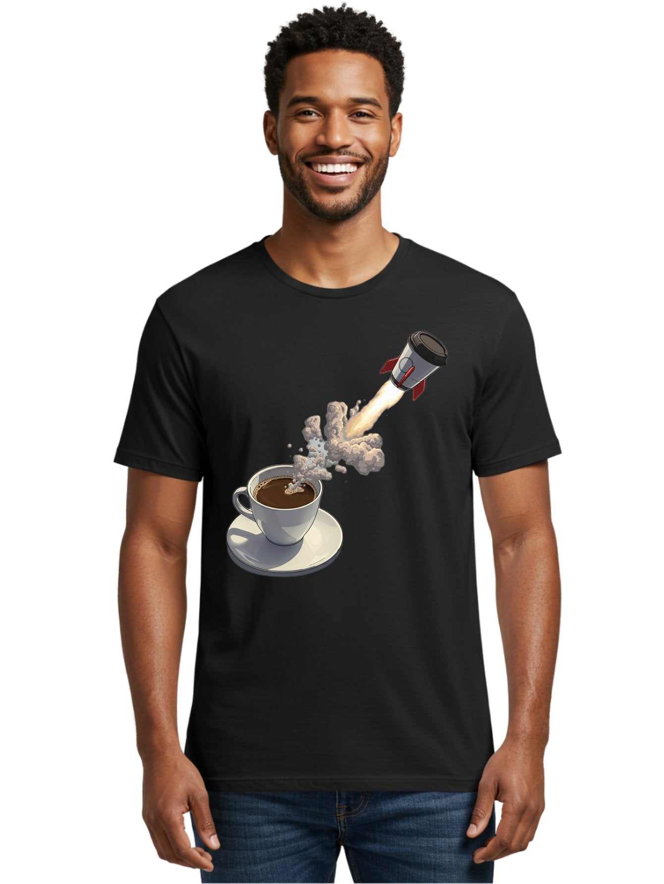 Coffee-Cup-Rocket Men'S Graphic Tee, 100% Cotton, Comfortable Casual Summer Wear, Machine Washable, Vintage Camera, Old Camera, Antique Camera, Black Camera, Classic Photography, Photography Equipment, Nostalgic Device, Film Camera, Camera Art Bam082 29