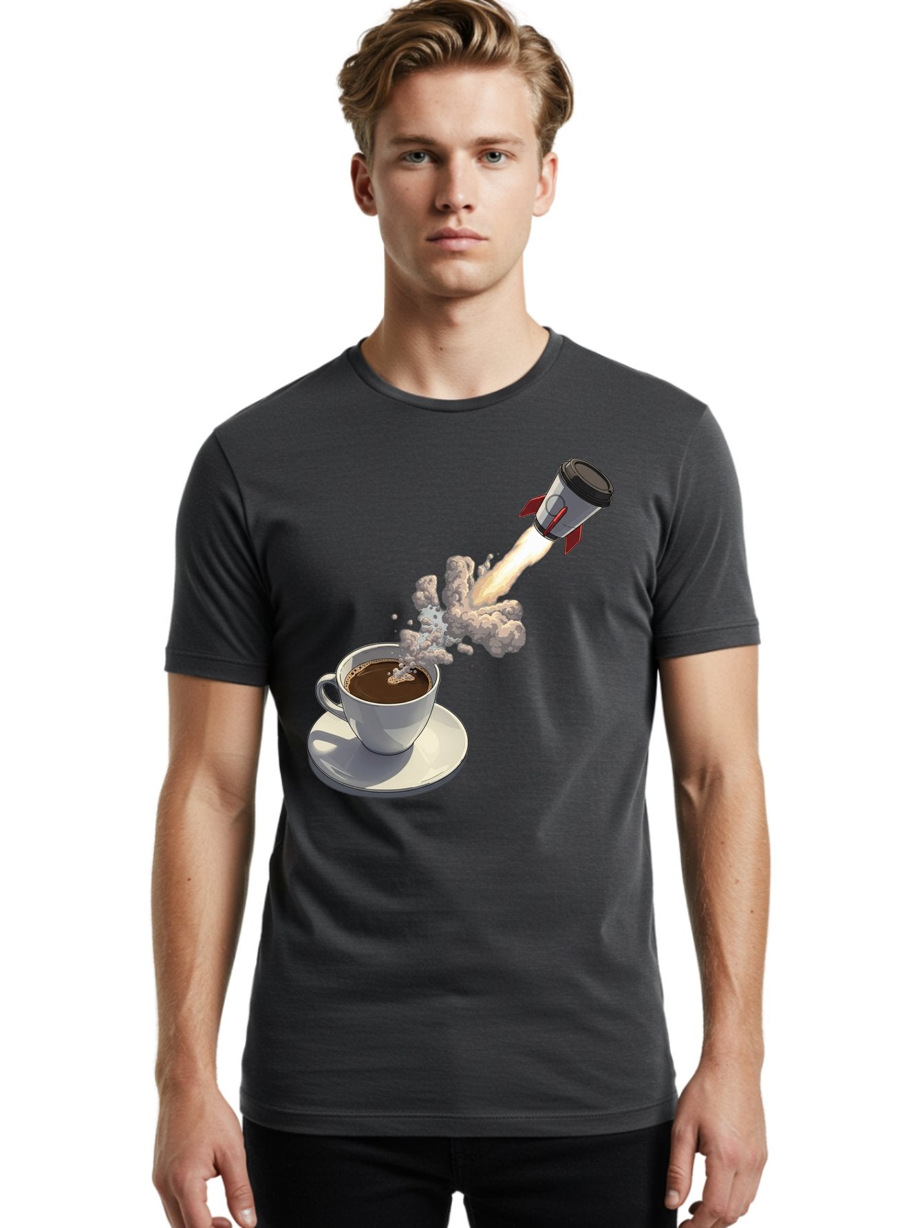Coffee-Cup-Rocket Men'S Graphic Tee, 100% Cotton, Comfortable Casual Summer Wear, Machine Washable, Vintage Camera, Old Camera, Antique Camera, Black Camera, Classic Photography, Photography Equipment, Nostalgic Device, Film Camera, Camera Art Bam082 21