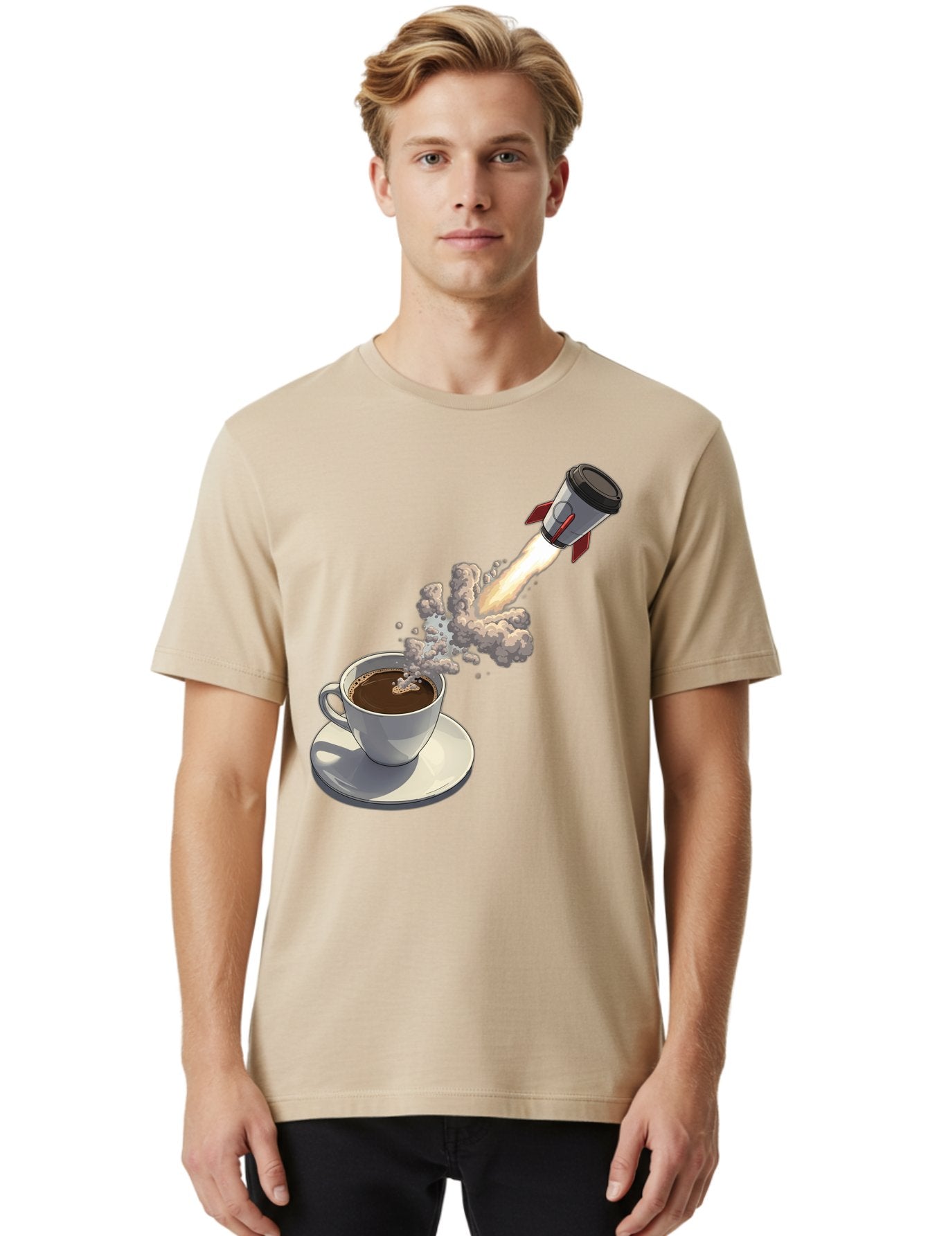 Coffee-Cup-Rocket Men'S Graphic Tee, 100% Cotton, Comfortable Casual Summer Wear, Machine Washable, Vintage Camera, Old Camera, Antique Camera, Black Camera, Classic Photography, Photography Equipment, Nostalgic Device, Film Camera, Camera Art Bam082 25