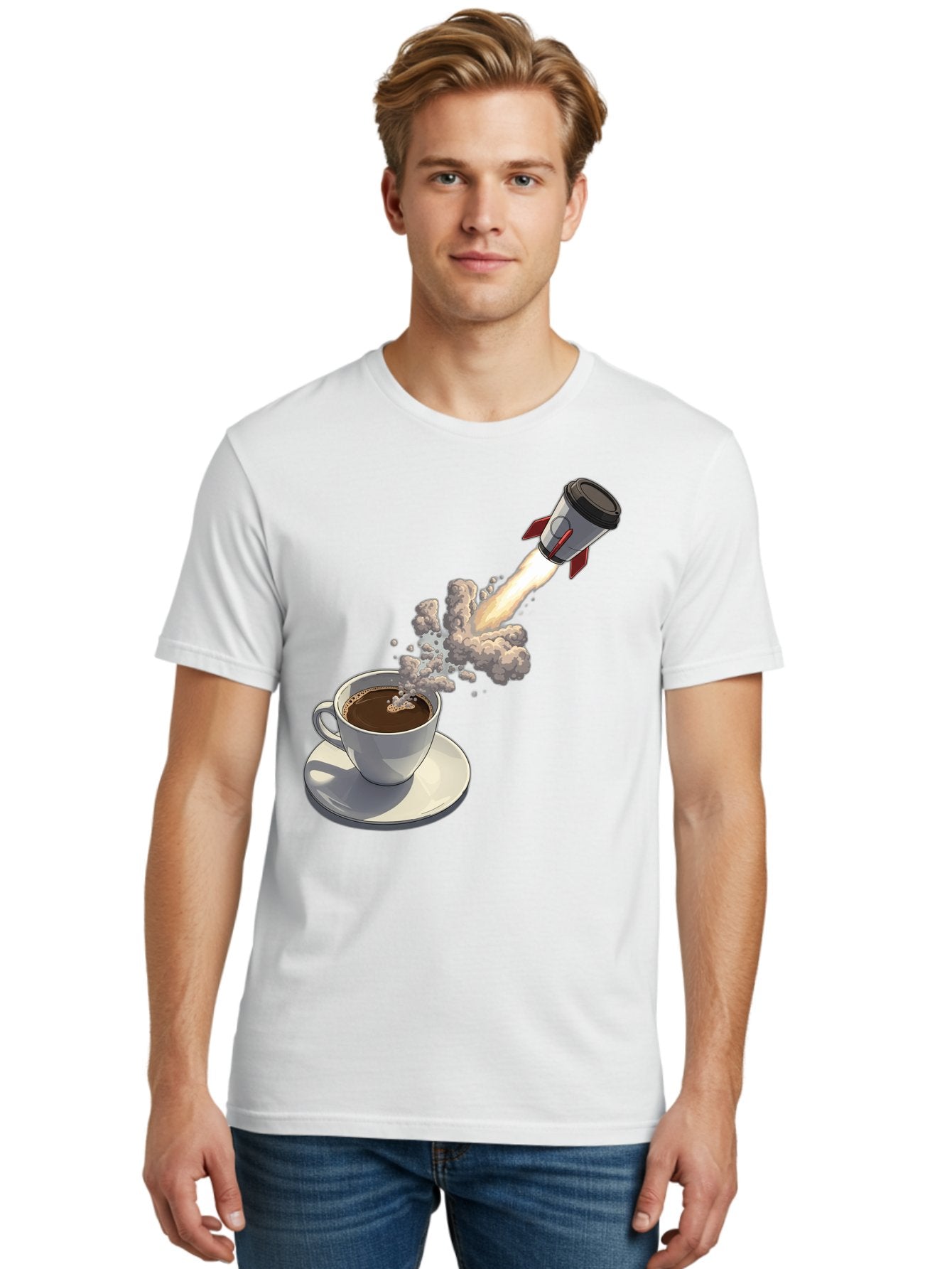 Coffee-Cup-Rocket Men'S Graphic Tee, 100% Cotton, Comfortable Casual Summer Wear, Machine Washable, Vintage Camera, Old Camera, Antique Camera, Black Camera, Classic Photography, Photography Equipment, Nostalgic Device, Film Camera, Camera Art Bam082 20