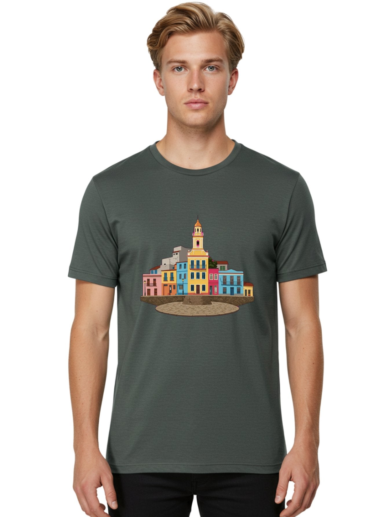 Colorful-Buildings Men'S Graphic Tee, 100% Cotton, Comfortable Casual Summer Wear, Machine Washable, Vintage Camera, Old Camera, Antique Camera, Black Camera, Classic Photography, Photography Equipment, Nostalgic Device, Film Camera, Bam095 24
